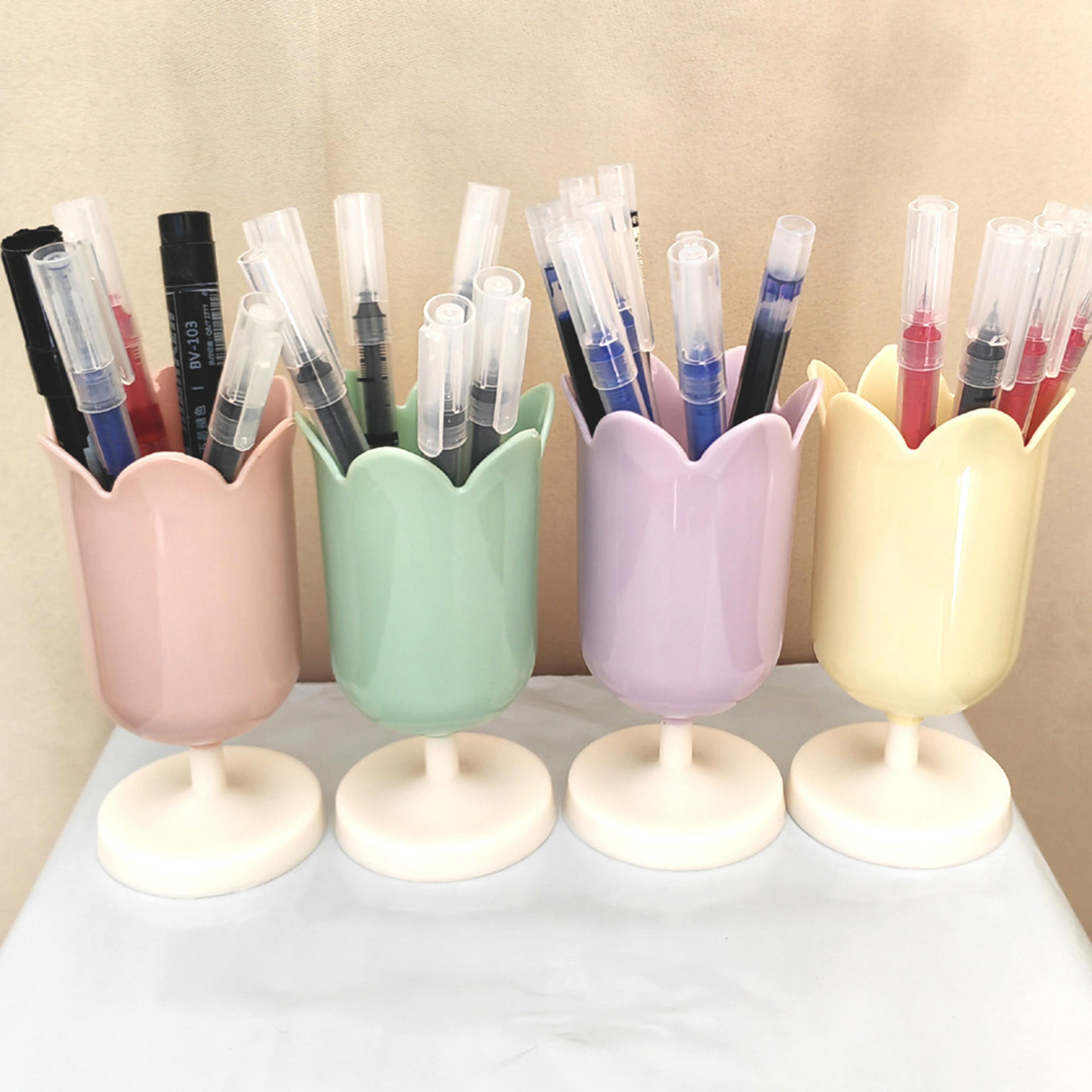 tulip shaped pen holder, creative makeup brush storage box, desk organizer for students and women