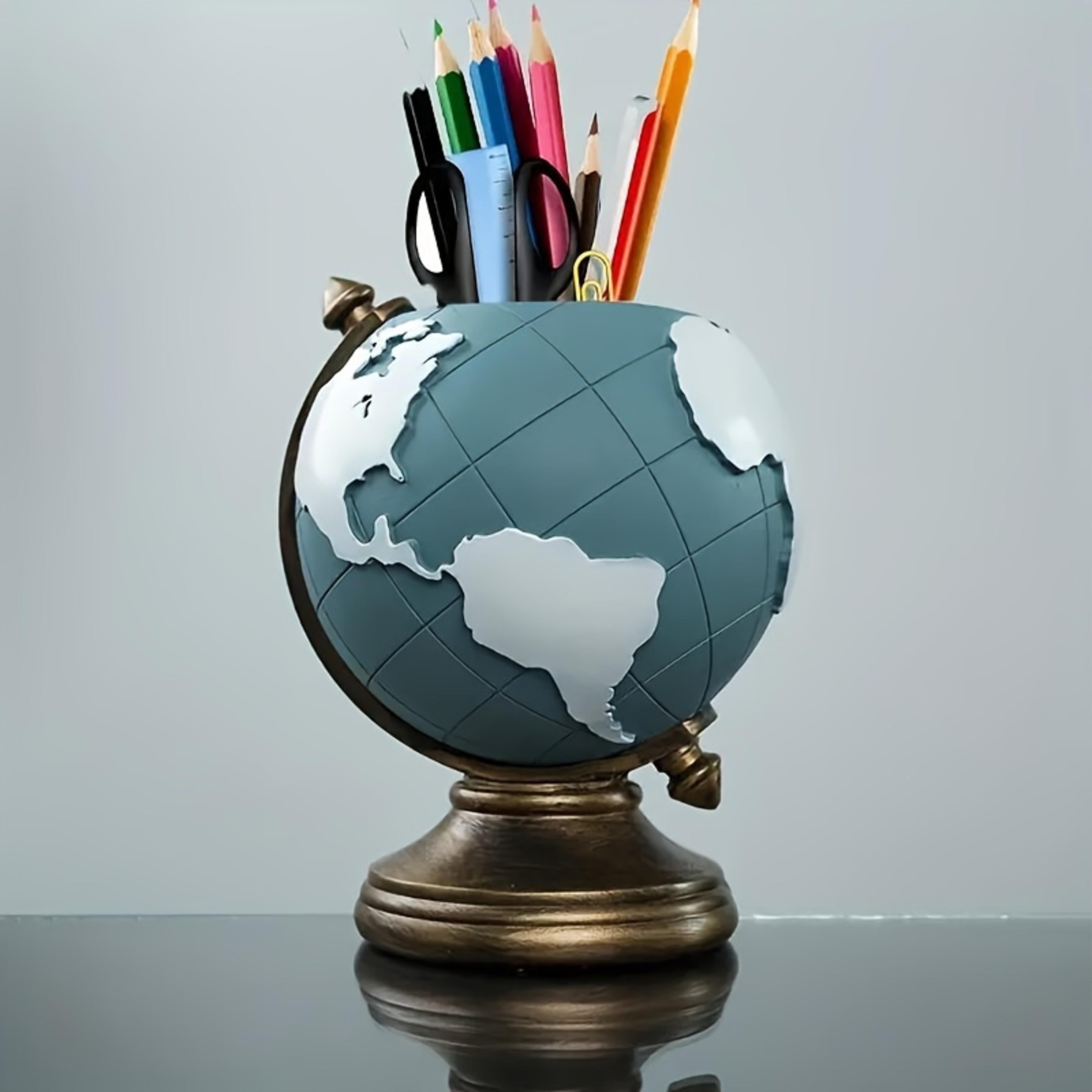 unique geographic pen and pencil storage, creative globe resin desk organizer