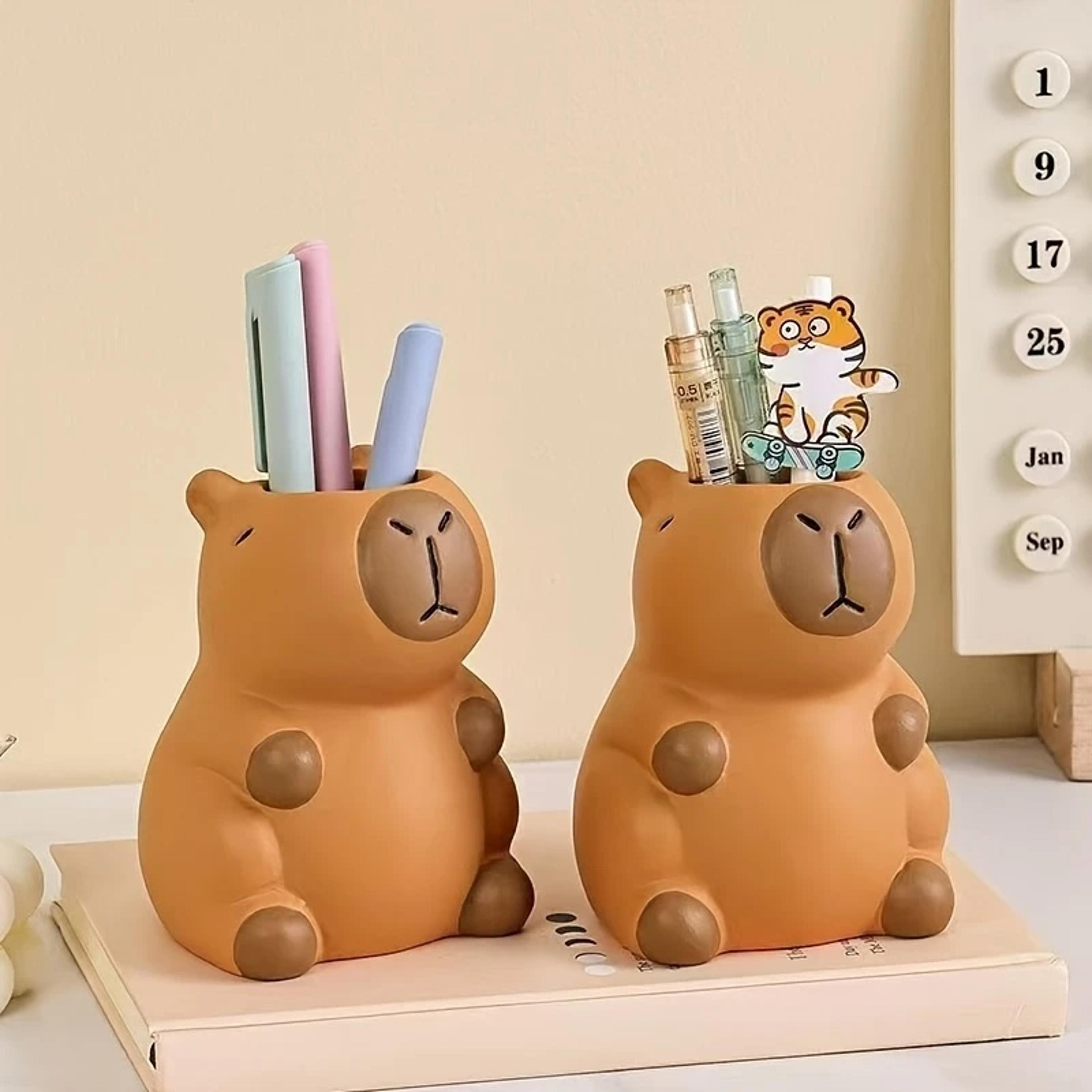 cute capybara pen holder, makeup brush organizer, perfect storage solution for office desk decor