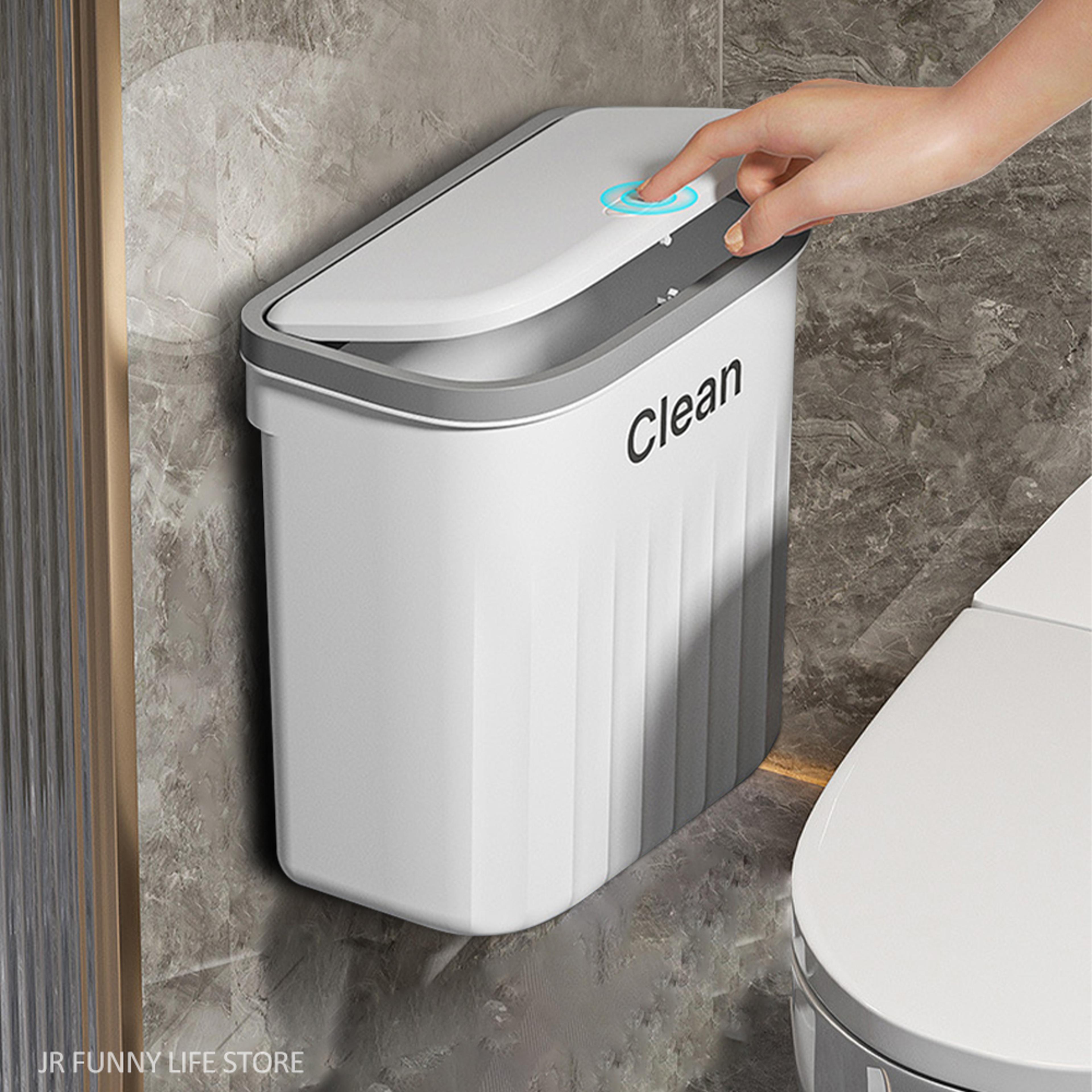 hanging wastebasket, wall mounted trash can for bathroom, kitchen garbage bucket with lid