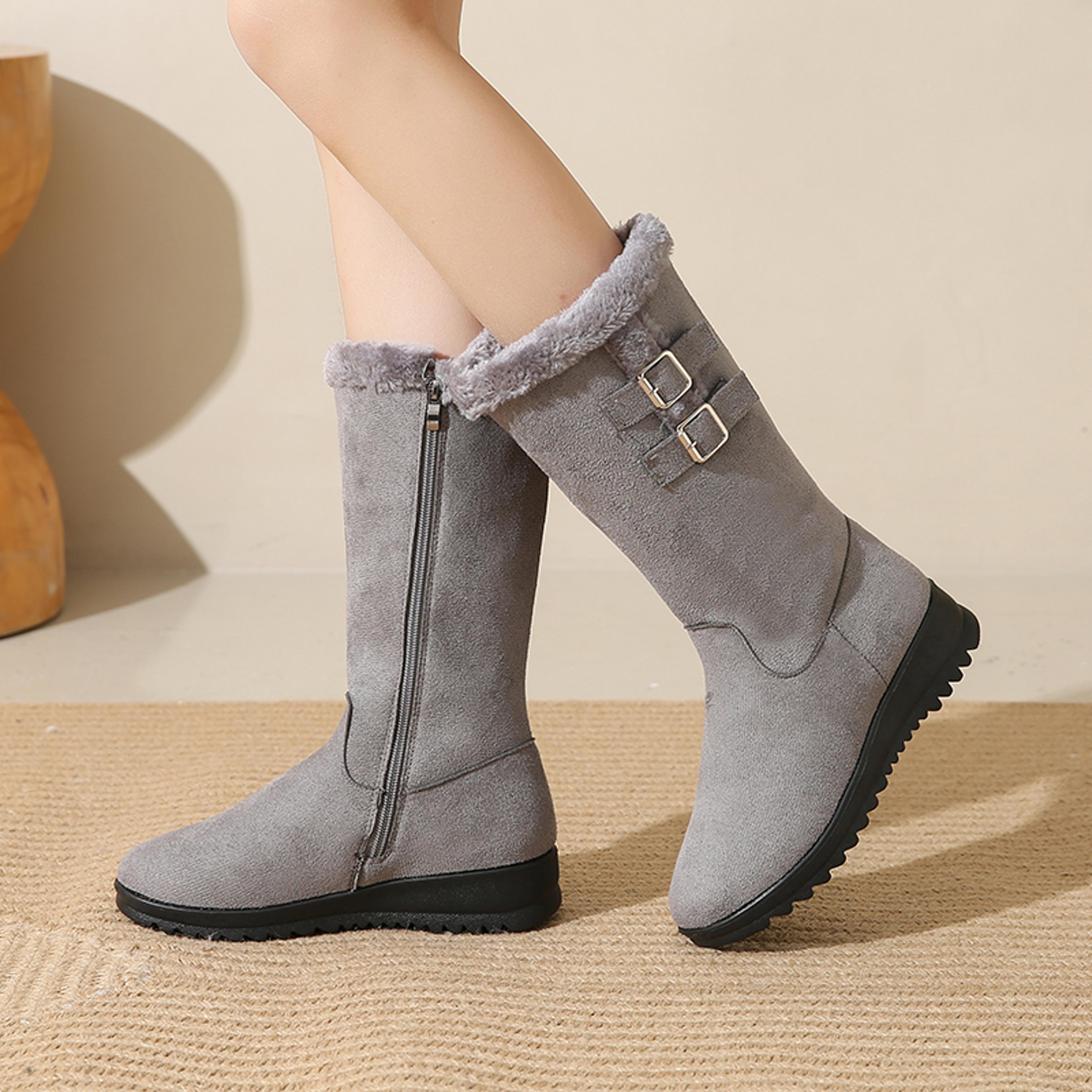 winter warm boots, fleece-lined boots, thick sole high tube mom shoes