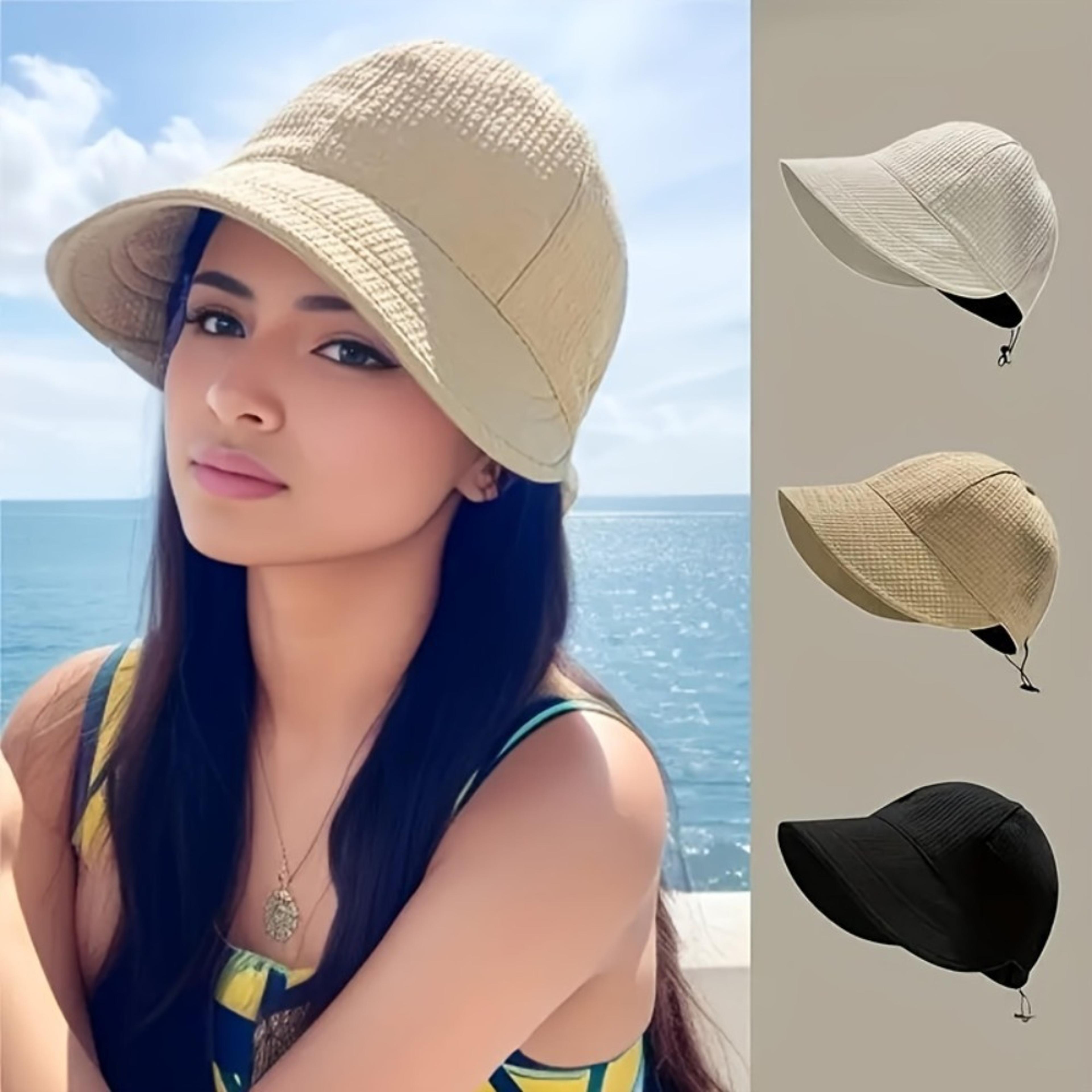 fashionable sun protection baseball cap, women's drawstring waffle pattern travel sun hat