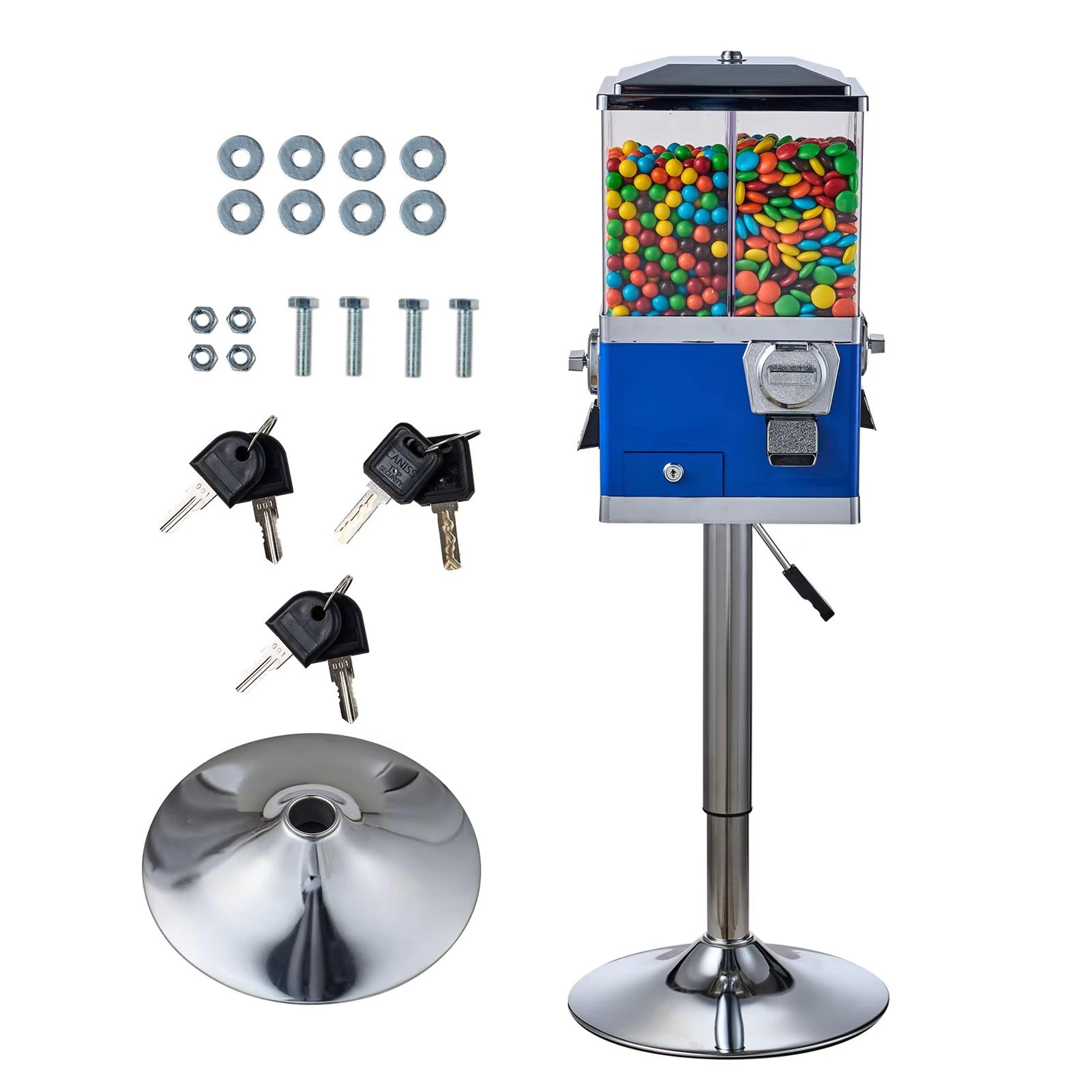 rotatable commercial candy vending machine, stand, toy capsules, bouncy balls, nut compartment