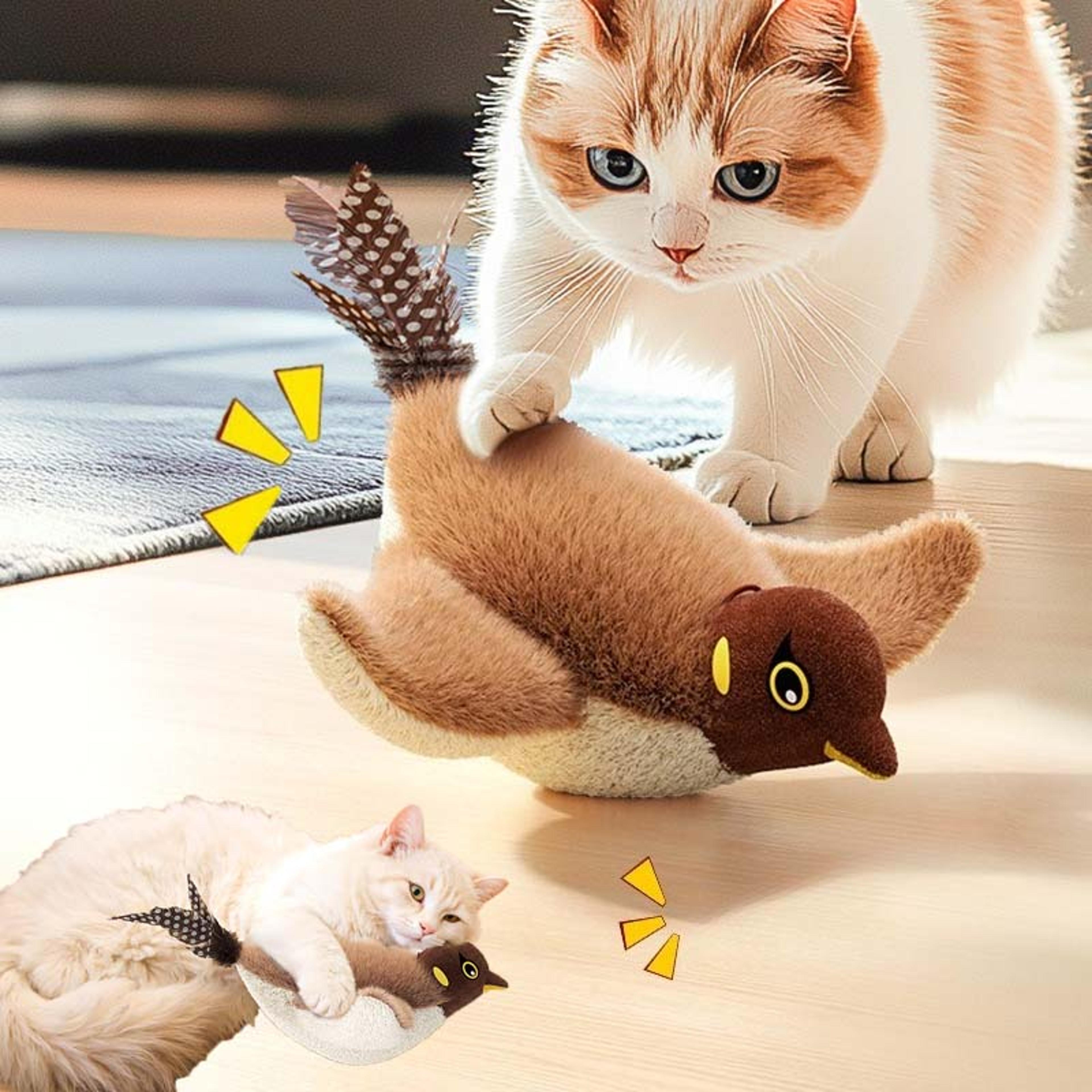 interactive cat toy, electric bird feather, rechargeable automatic squeaky plush toy for kittens, bite resistant