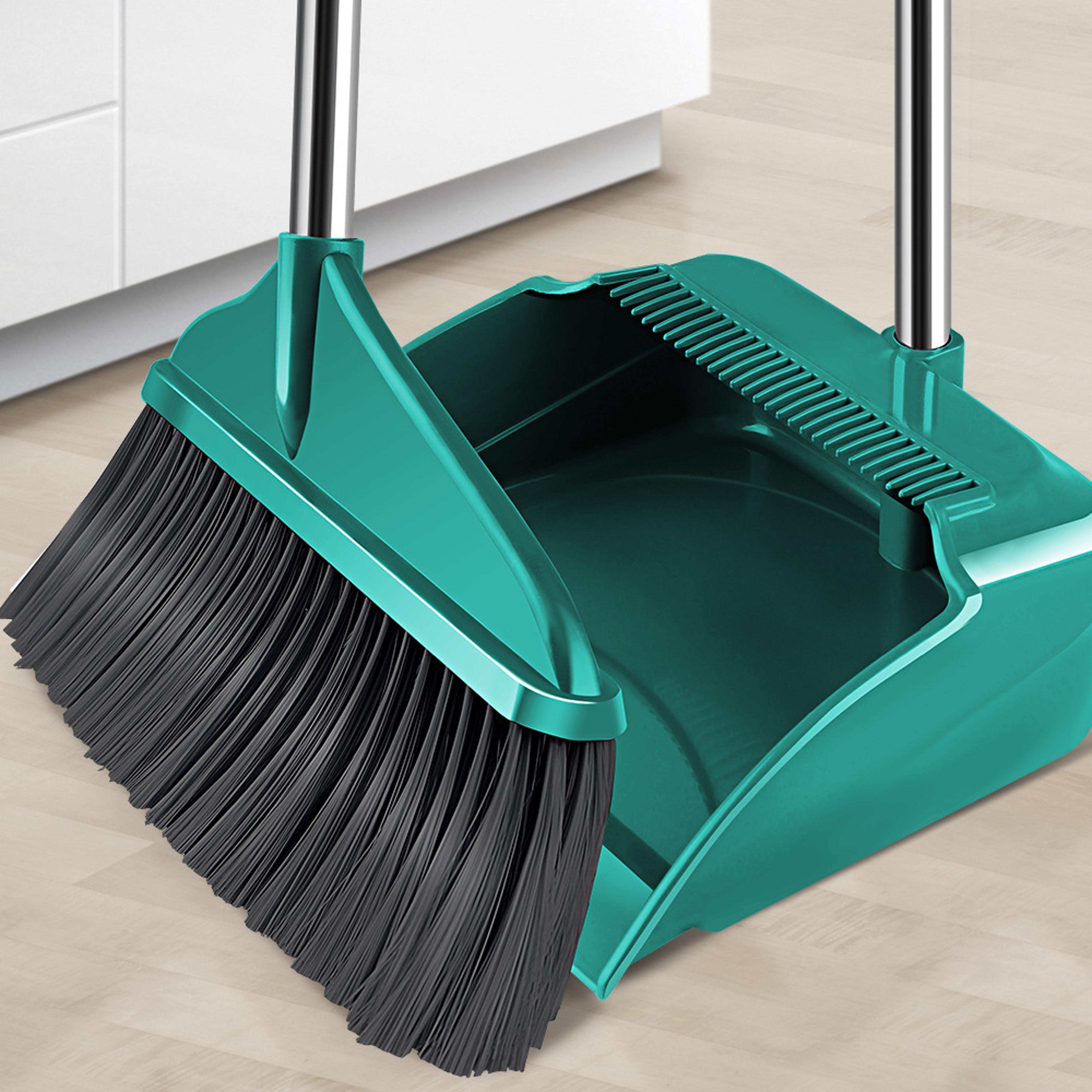 plastic dustpan set with new tepy broom, multifunction sweeper wiper for home cleaning floors and accessories