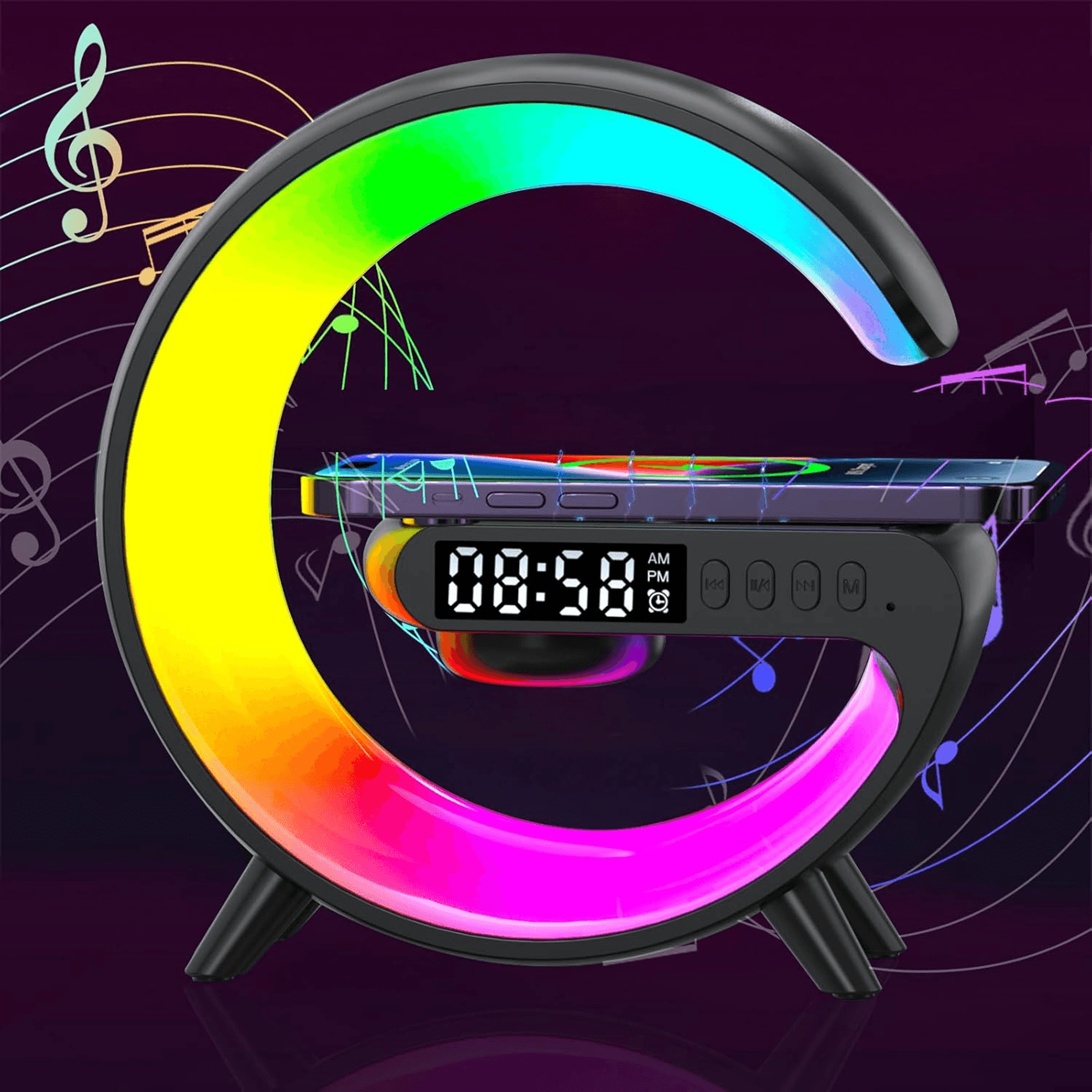 smart wake-up light alarm clock with speaker & wireless charger, gentle mornings made easy