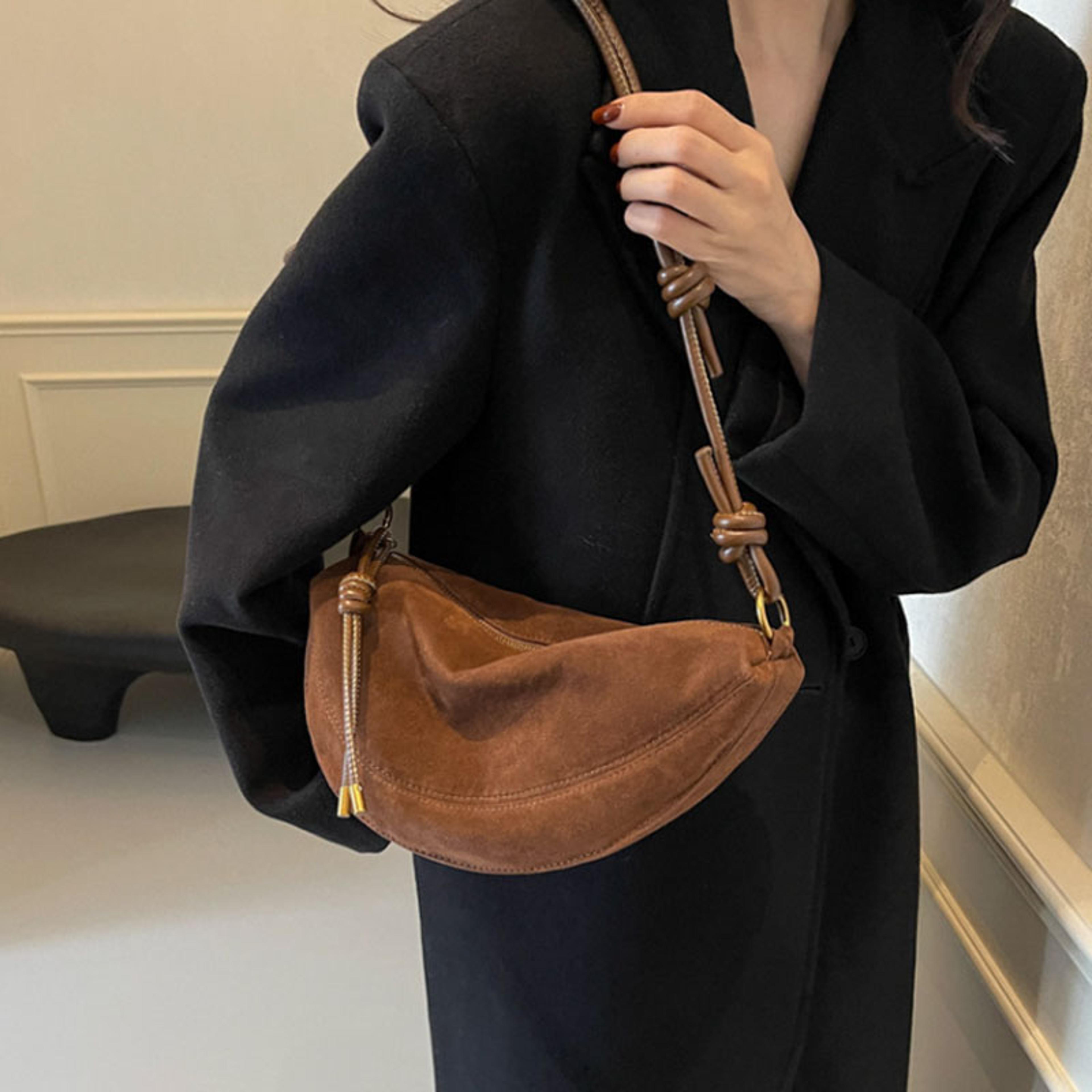 super popular faux suede crossbody shoulder bag, hot sale dumpling style for women