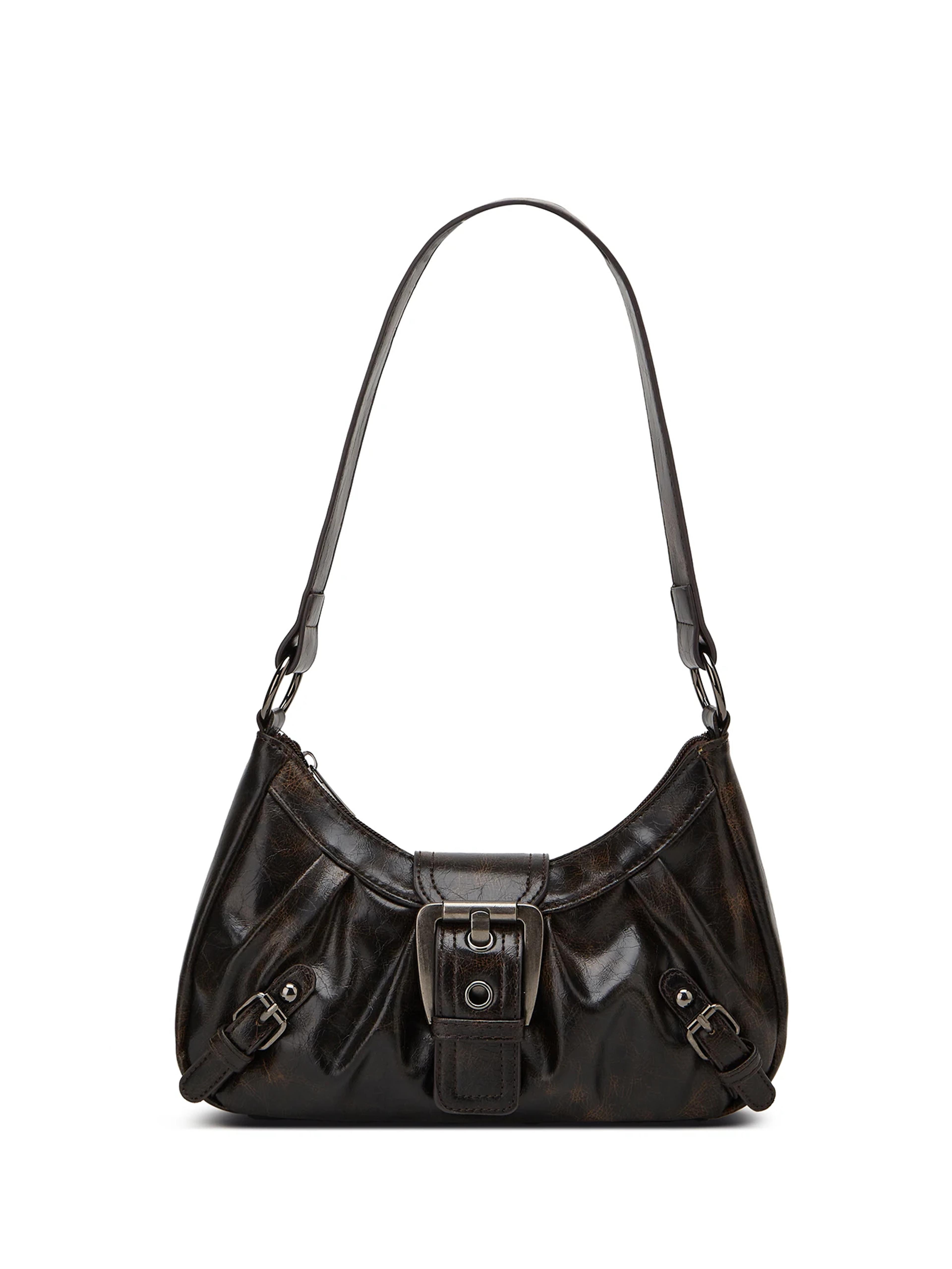 fashionable ladies cool leather shoulder bag, maillard pleated rivet armpit bag, retro style shoulder bag