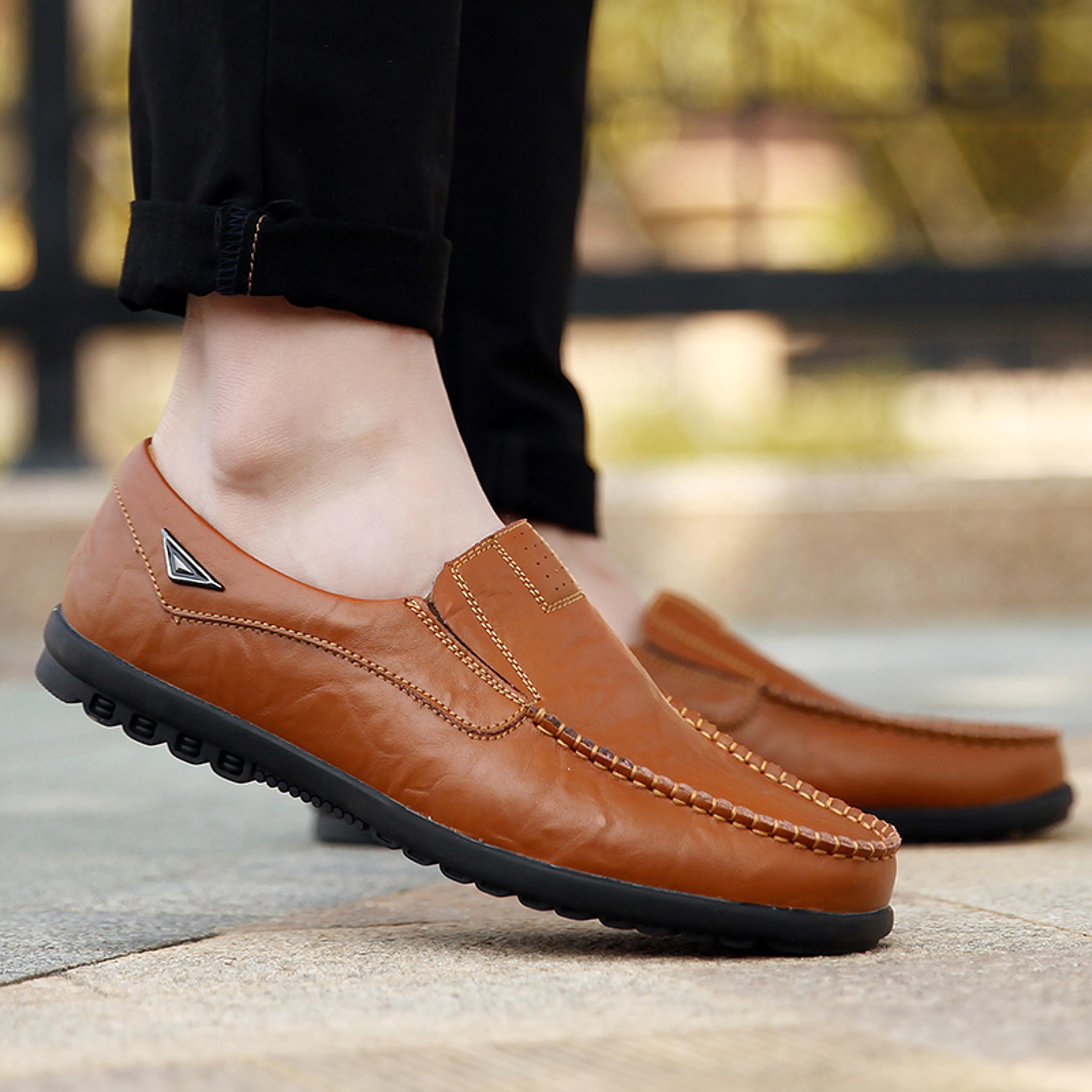 luxury brand mens loafers moccasins, genuine leather casual shoes, breathable slip on black driving shoes