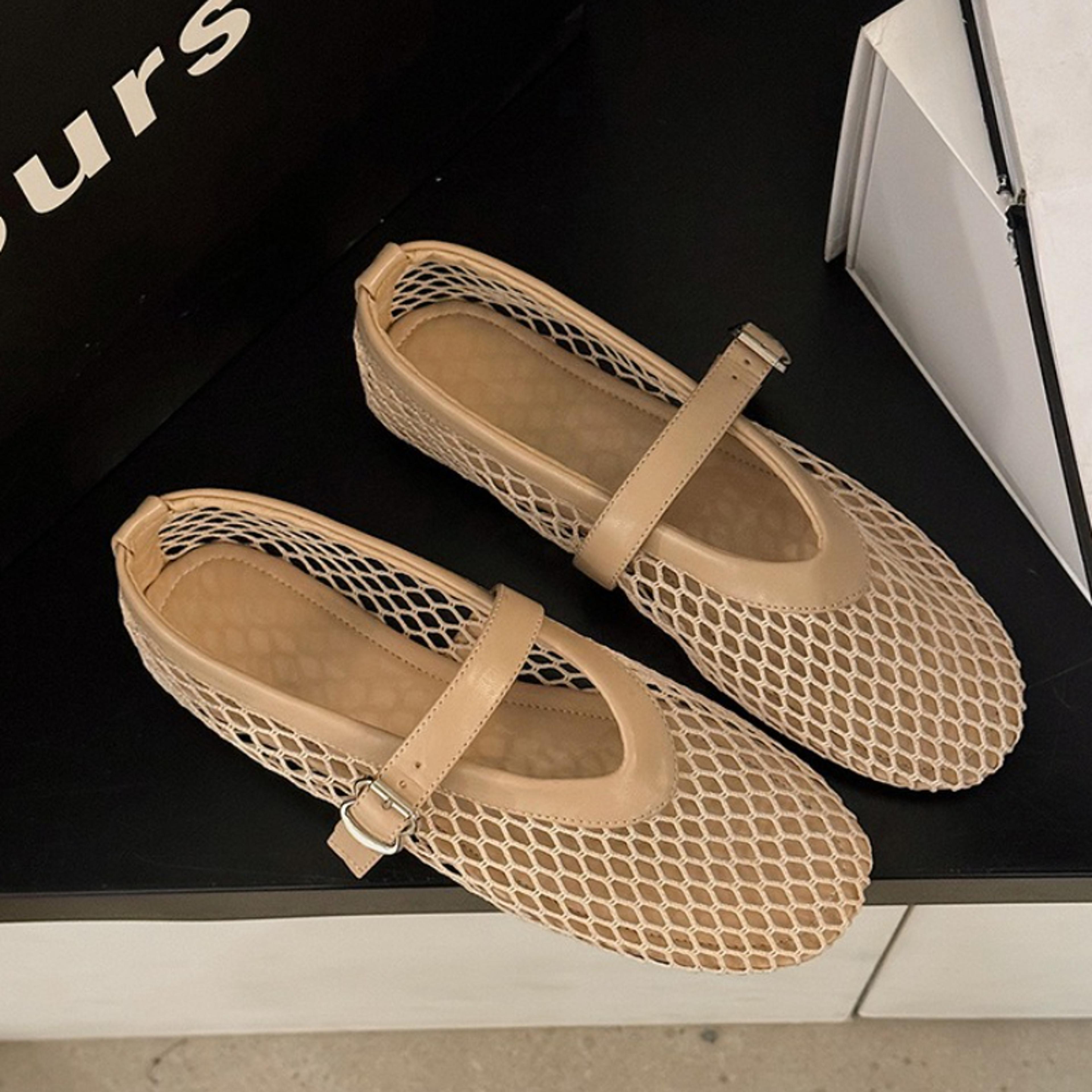 breathable mesh black ballet shoes, soft sole round toe flats for girls, female spring summer walking street sandals