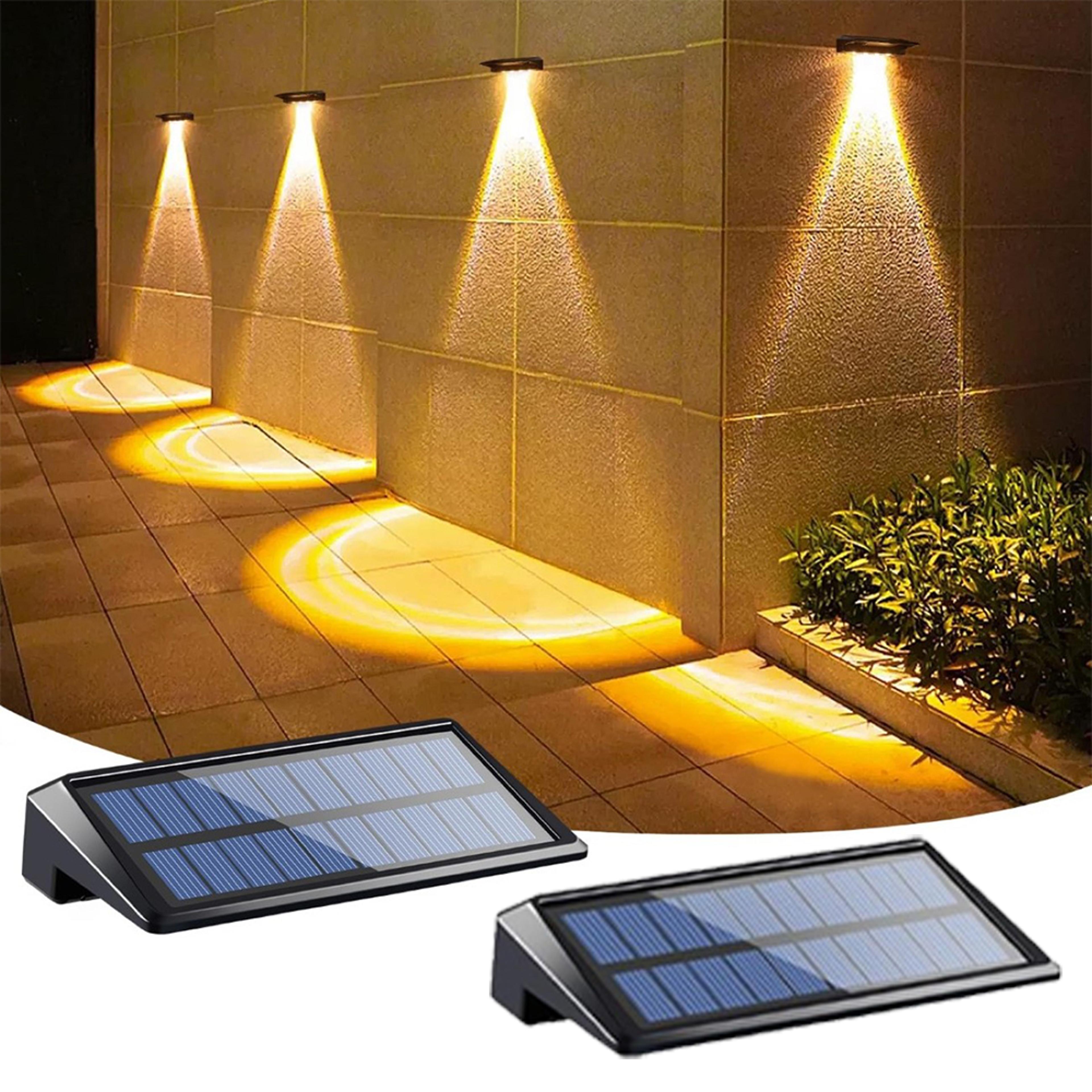 waterproof fence solar lights, 2 pack wall lights for deck, porch, backyard