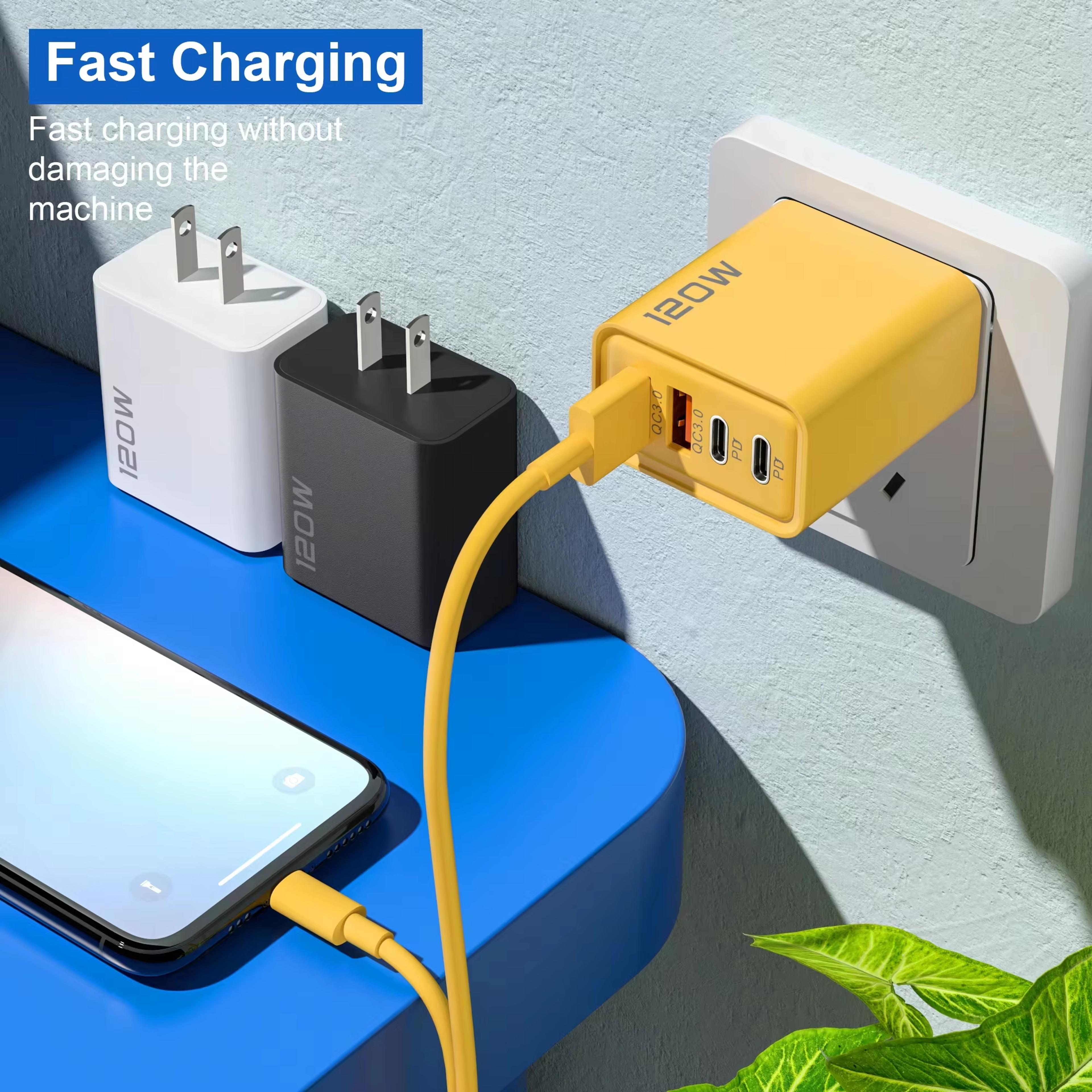 usb phone charger adapter, 4 port type c fast charging cable for samsung, iphone, huawei