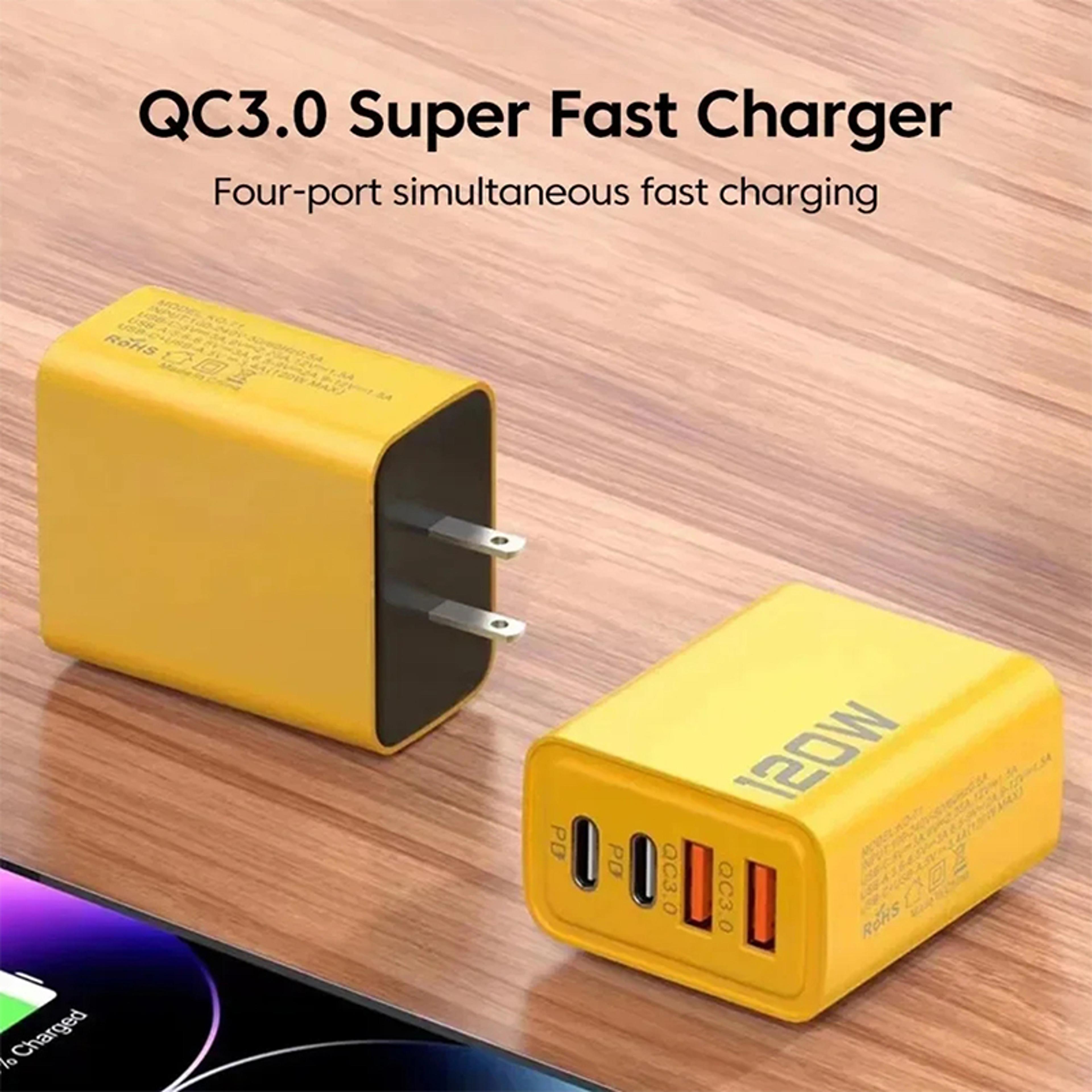 fast charger adapter, 4 port usb type c quick charge for iphone, samsung, xiaomi phones