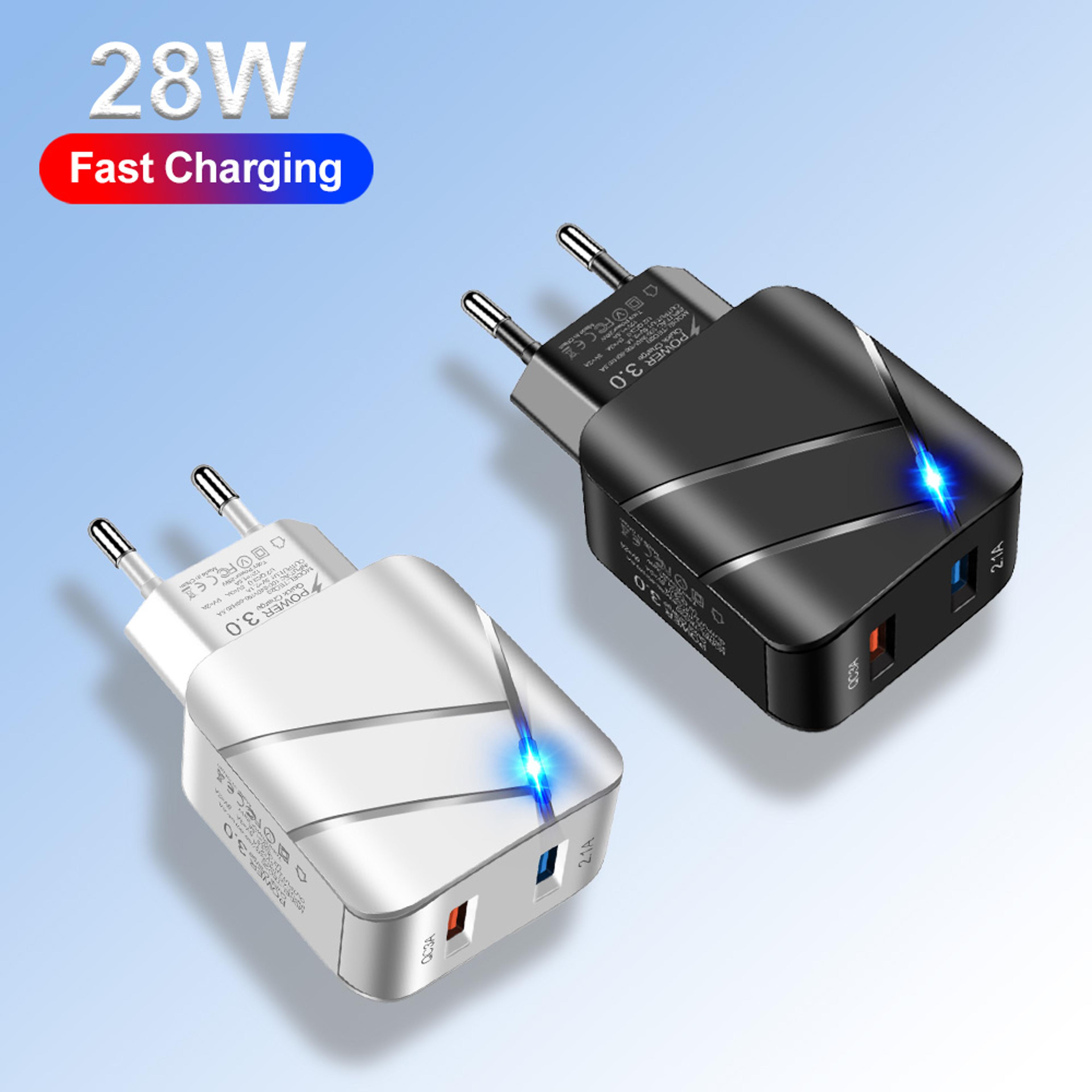 fast charging lighted usb universal qc3.0 dual usb port adapter for samsung, iphone, xiaomi phones