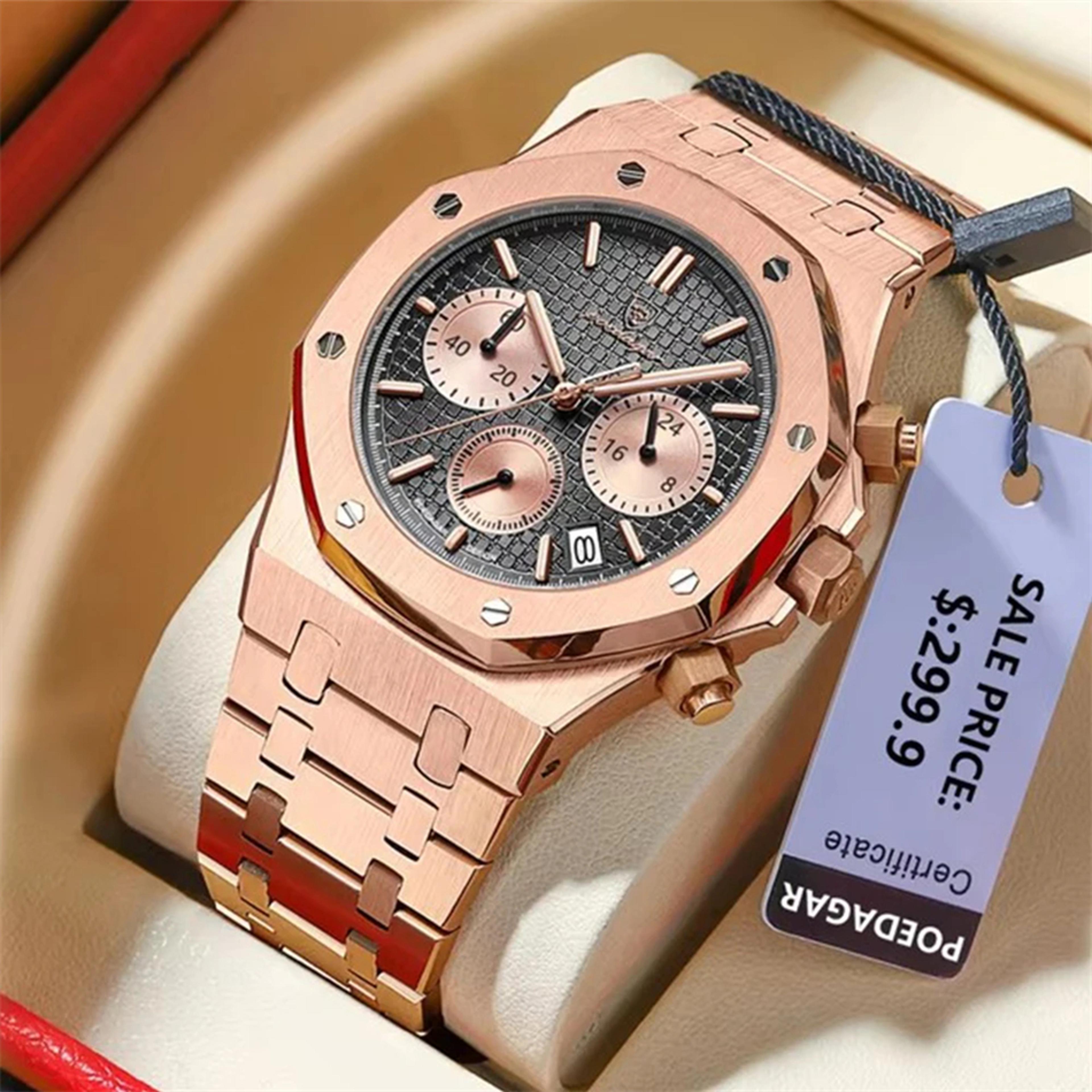 waterproof stainless steel men wristwatch, luxury quartz business fashion watch, luminous date timepiece