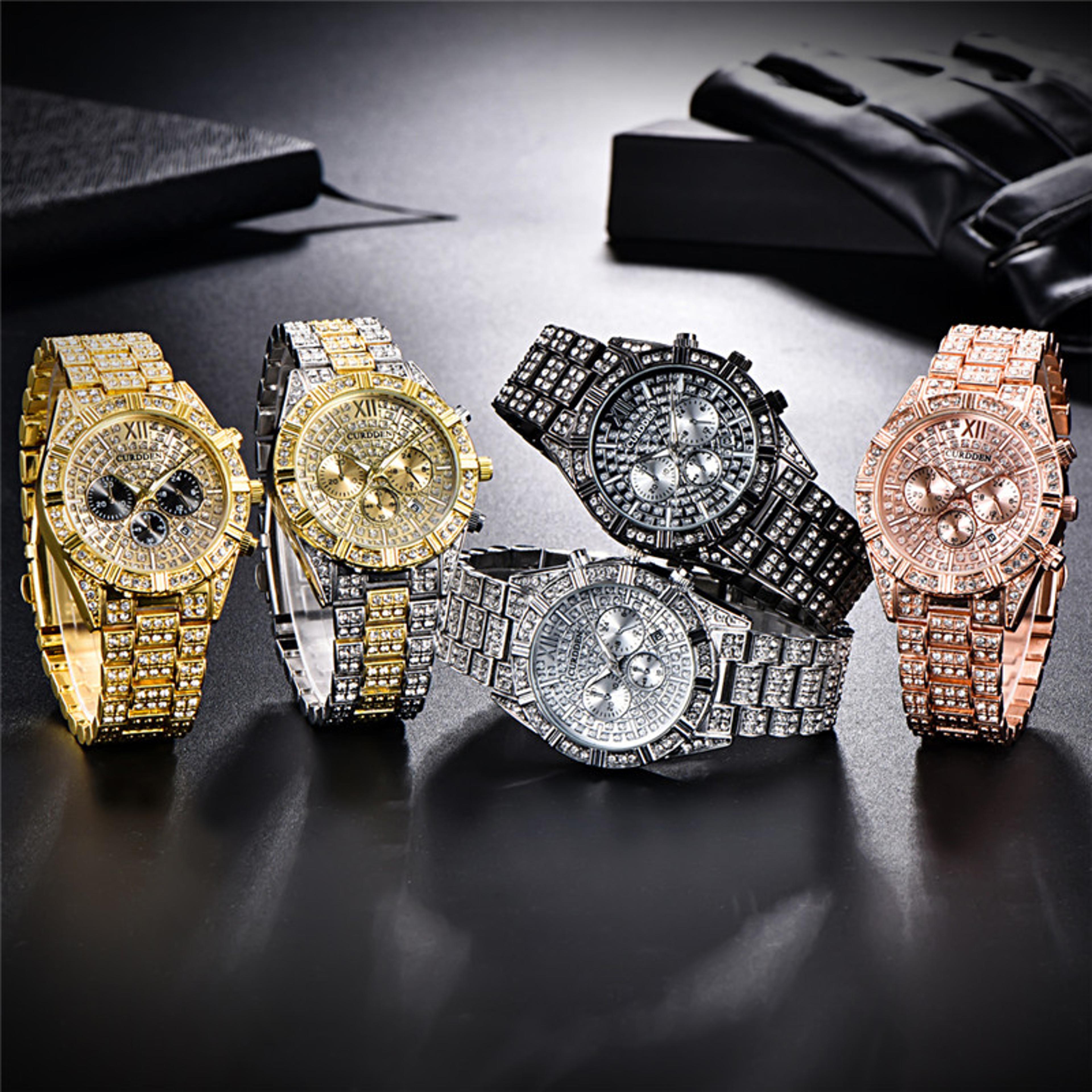 original curdden brand luxury watches for men fashion, golden date vintage quartz watch, alloy band hip hop style