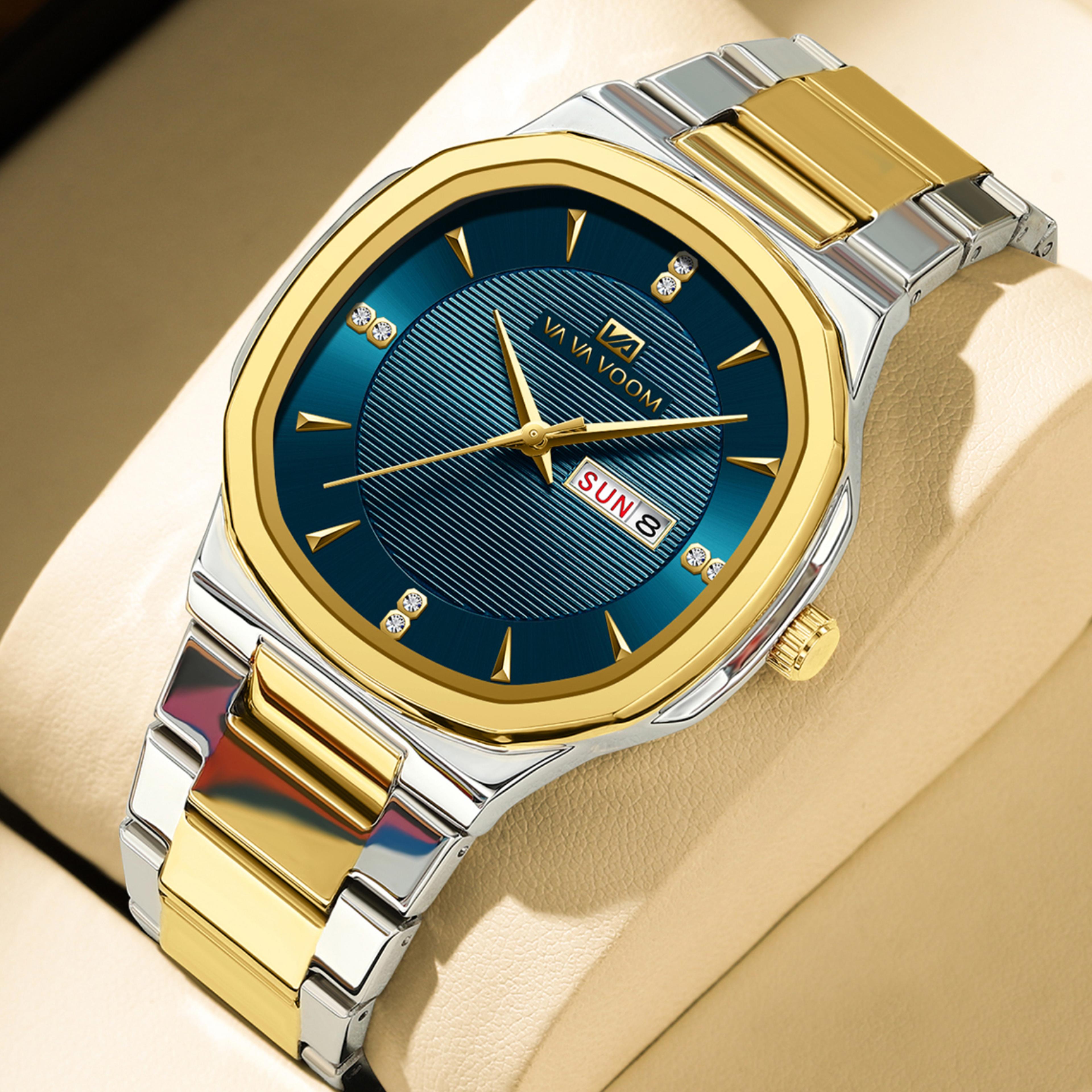 gold luxury brand men rhinestone watches, stainless steel waterproof quartz movement business watch