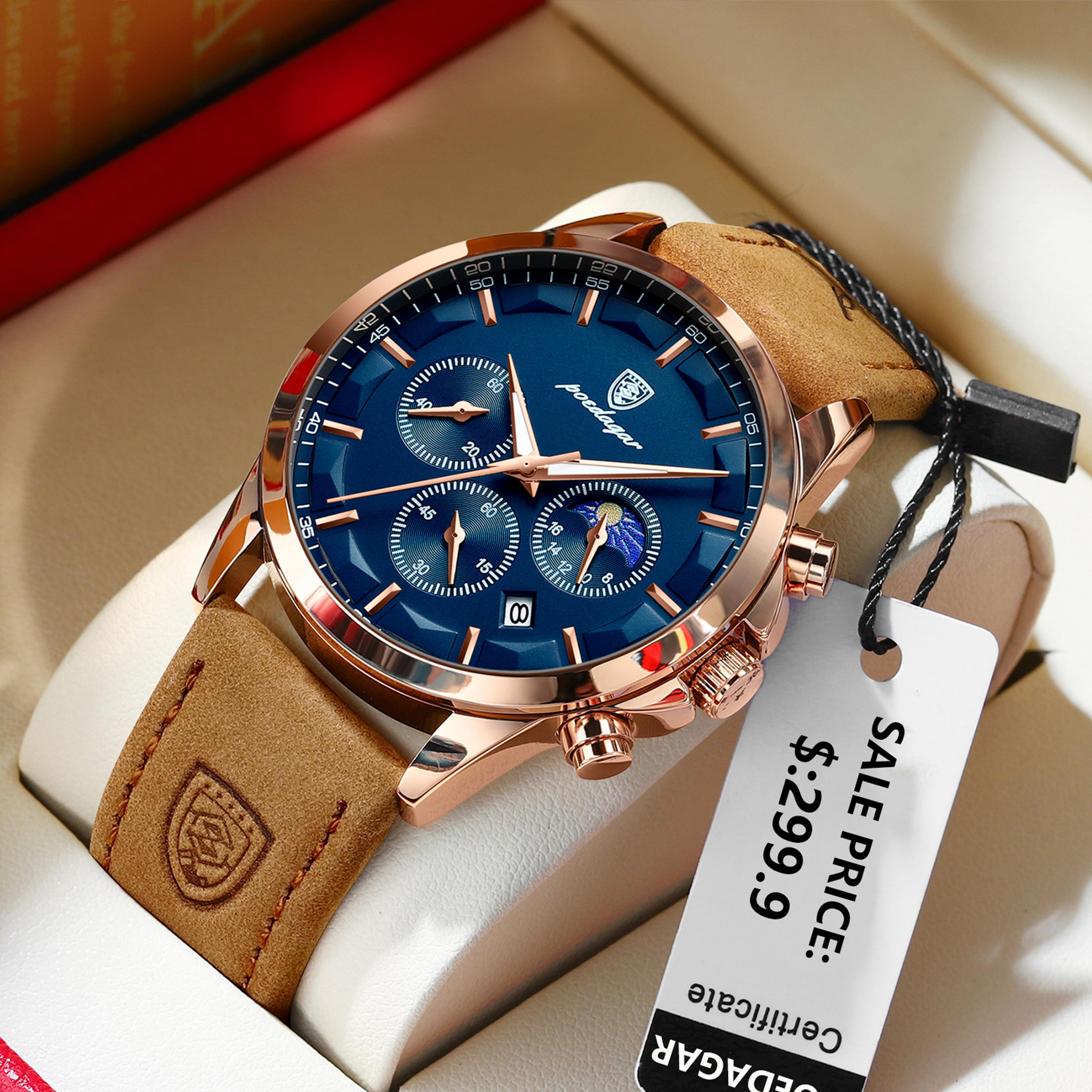 business leather men watches clock, sports luxury men quartz watch waterproof, chronograph luminous date man wristwatch
