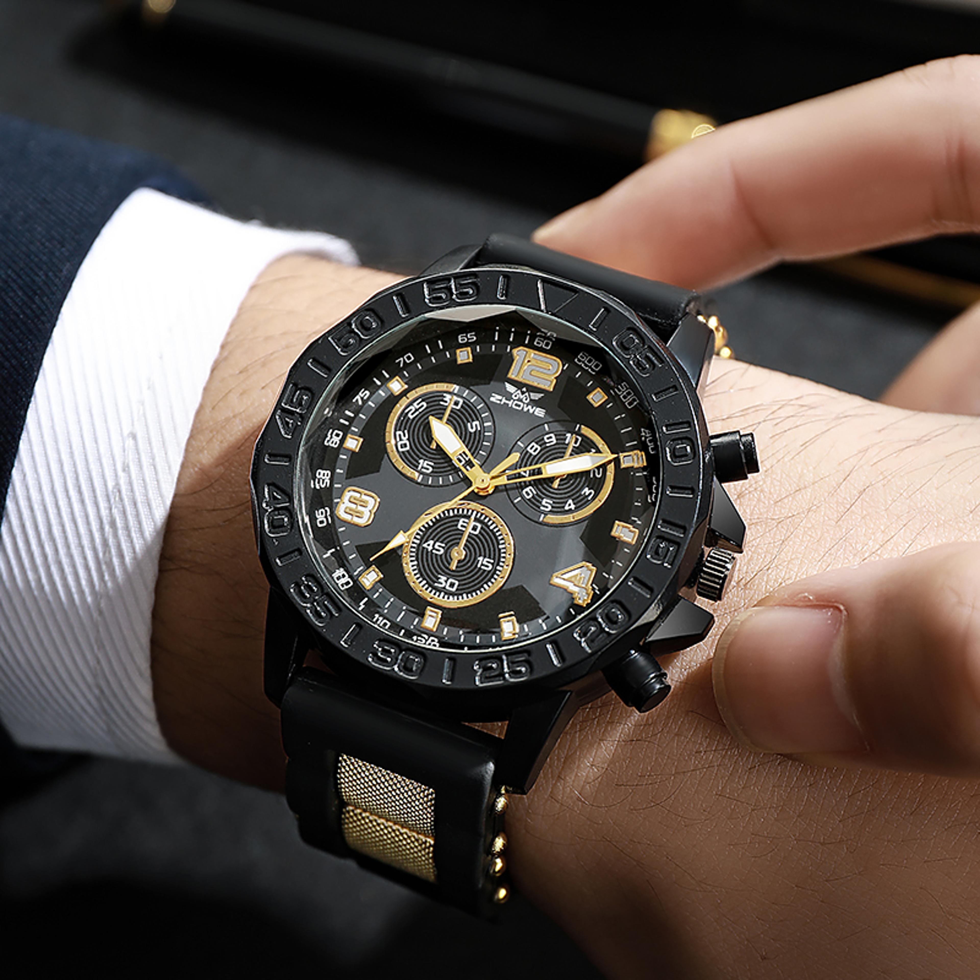 light luxury refined fake three eye, mixed bar scale dial silicone quartz watch, elegant wristwear