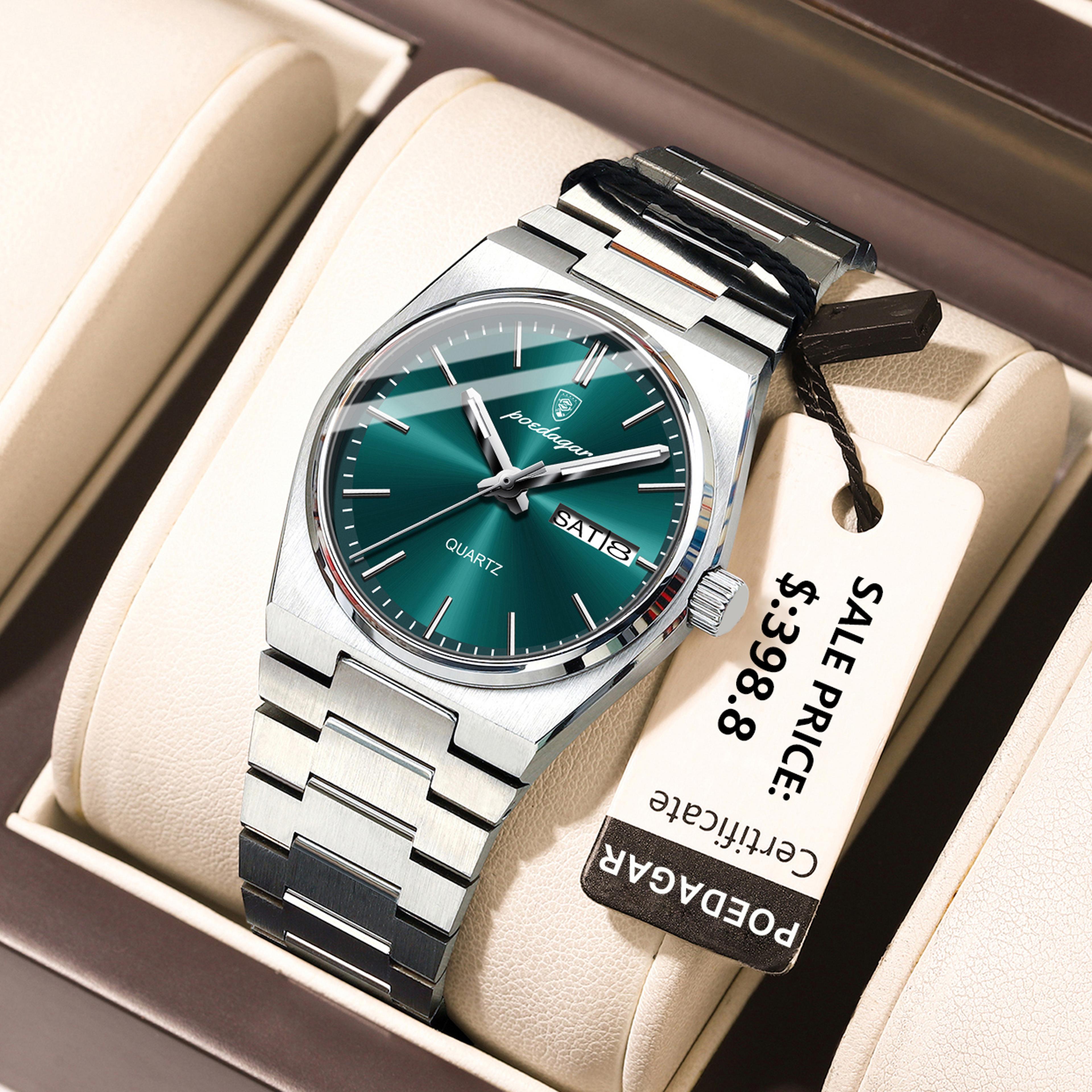 elegant stainless steel luxury watch for women, waterproof quartz clock with date and week display