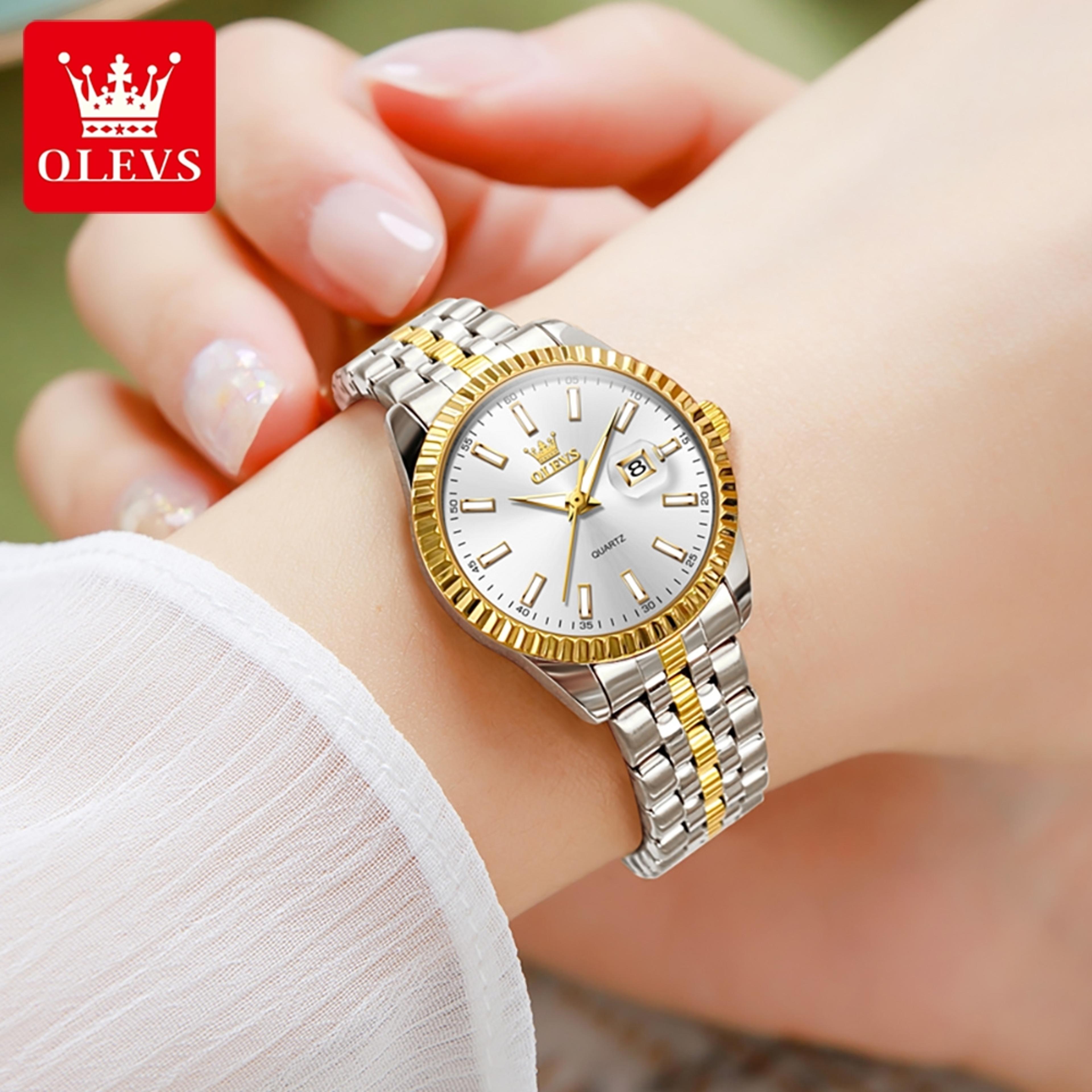 luxury women watch, waterproof stainless steel auto date quartz wristwatch, elegant ladies wristwatch for women