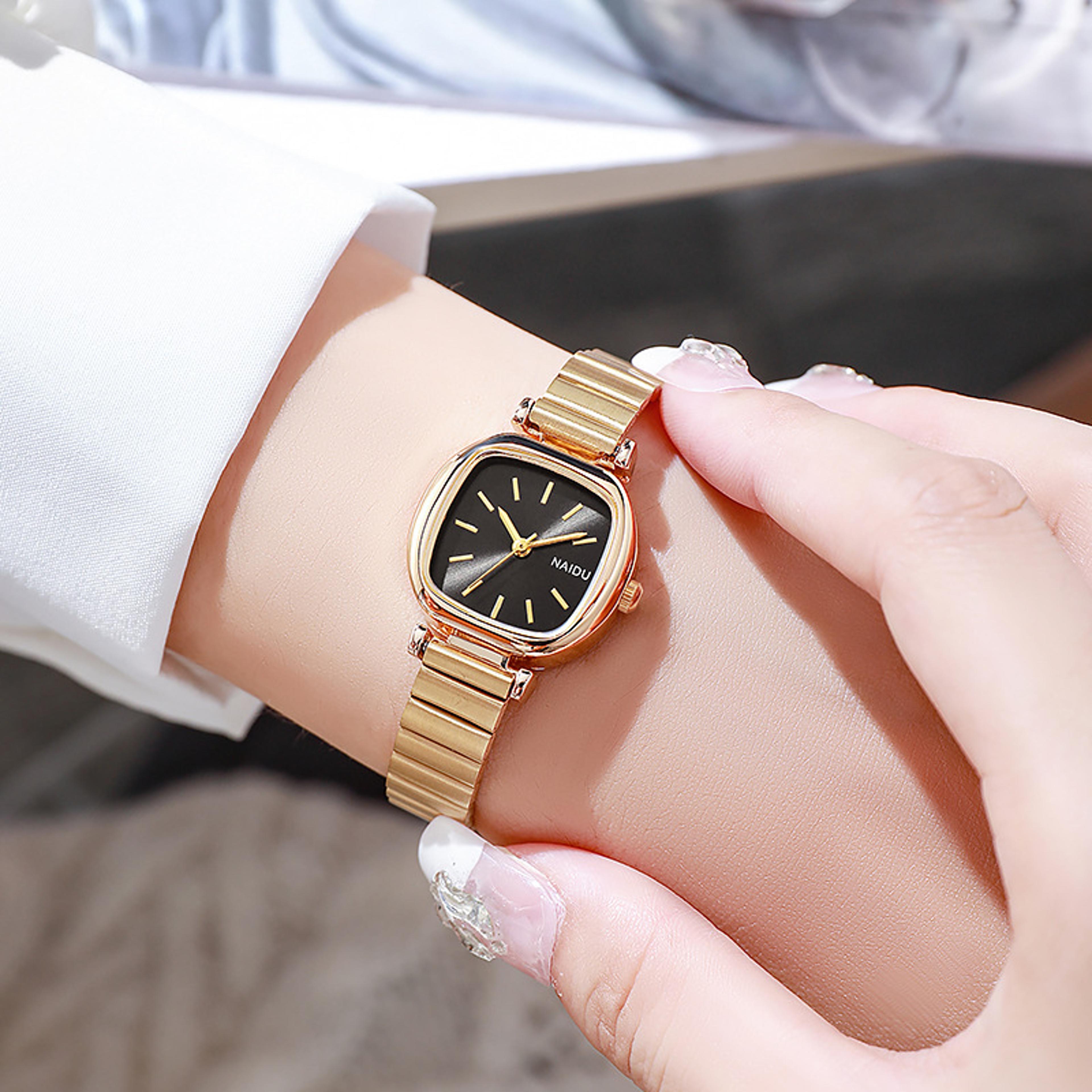 fashionable and simple quartz watch, women's square bamboo strap watch