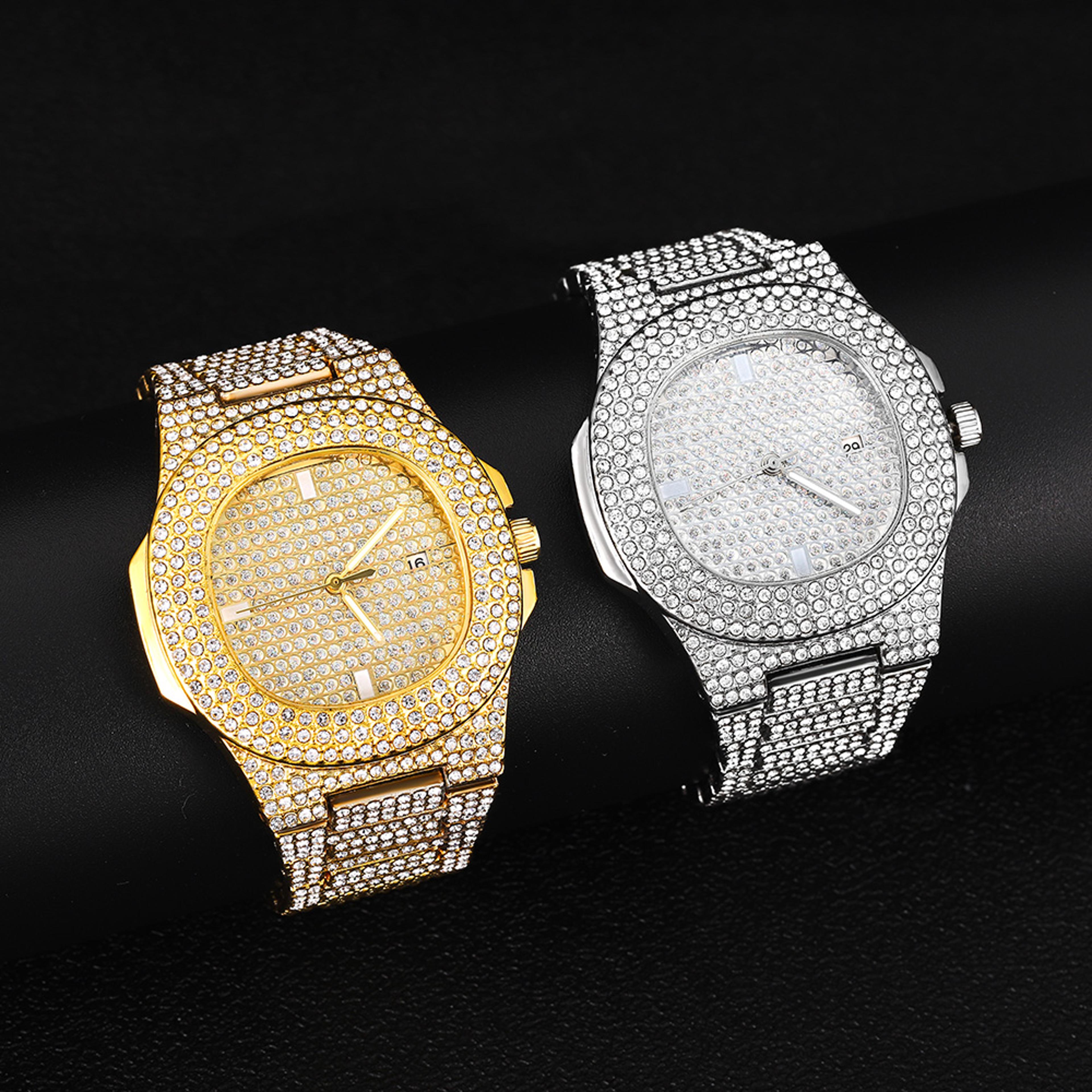 exquisite fashion design luxury diamond-encrusted hip hop watch, perfect gift for men and women, casual party style