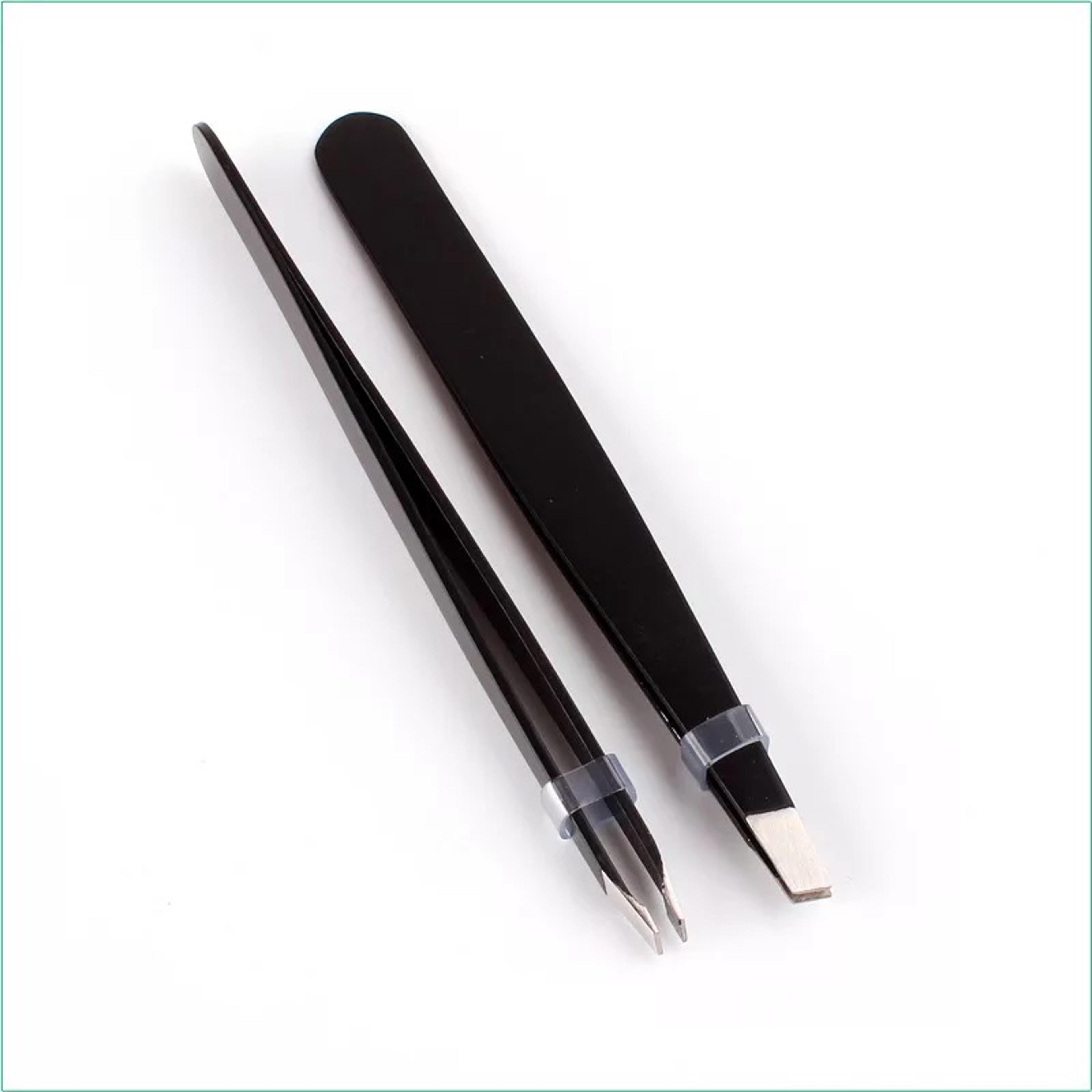 stainless steel slant tip eyebrow tweezers for makeup, hair removal & eyelashes extension tool kit