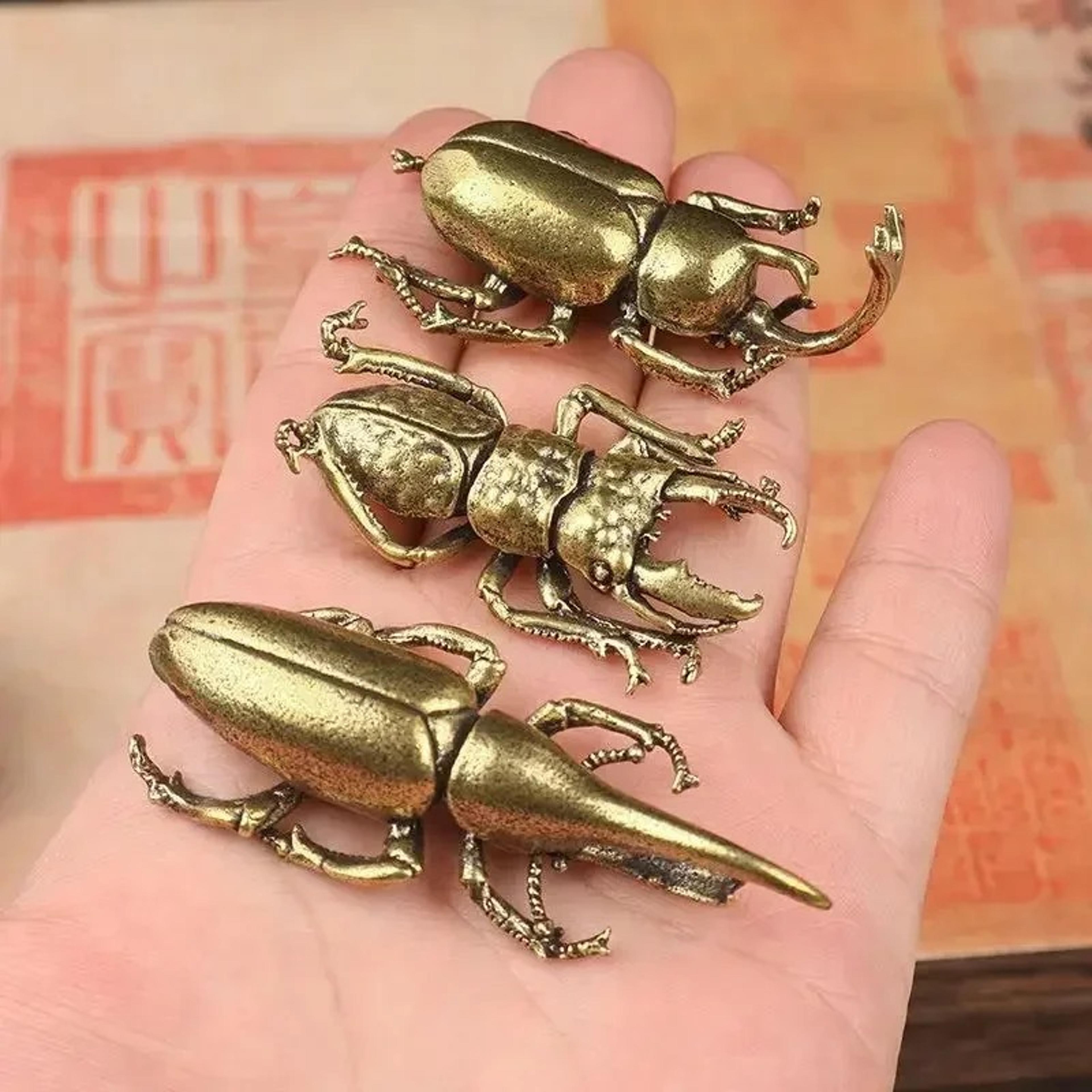 creative solid brass beetle ornaments, unicorn fairy simulation, copper insect tea pets house table gift