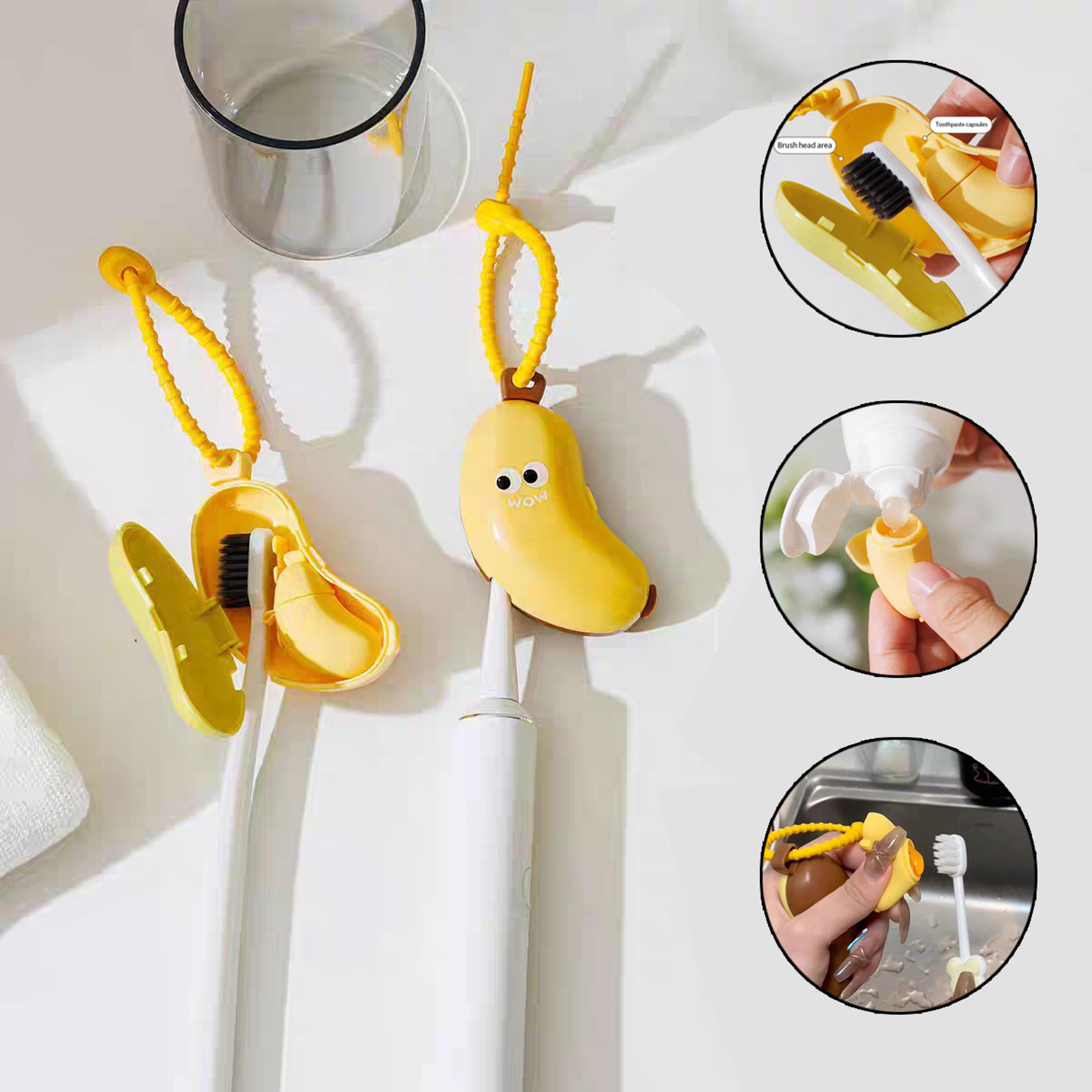 compact and convenient banana toothbrush protective cap, essential travel toothbrush cover with toothpaste storage box
