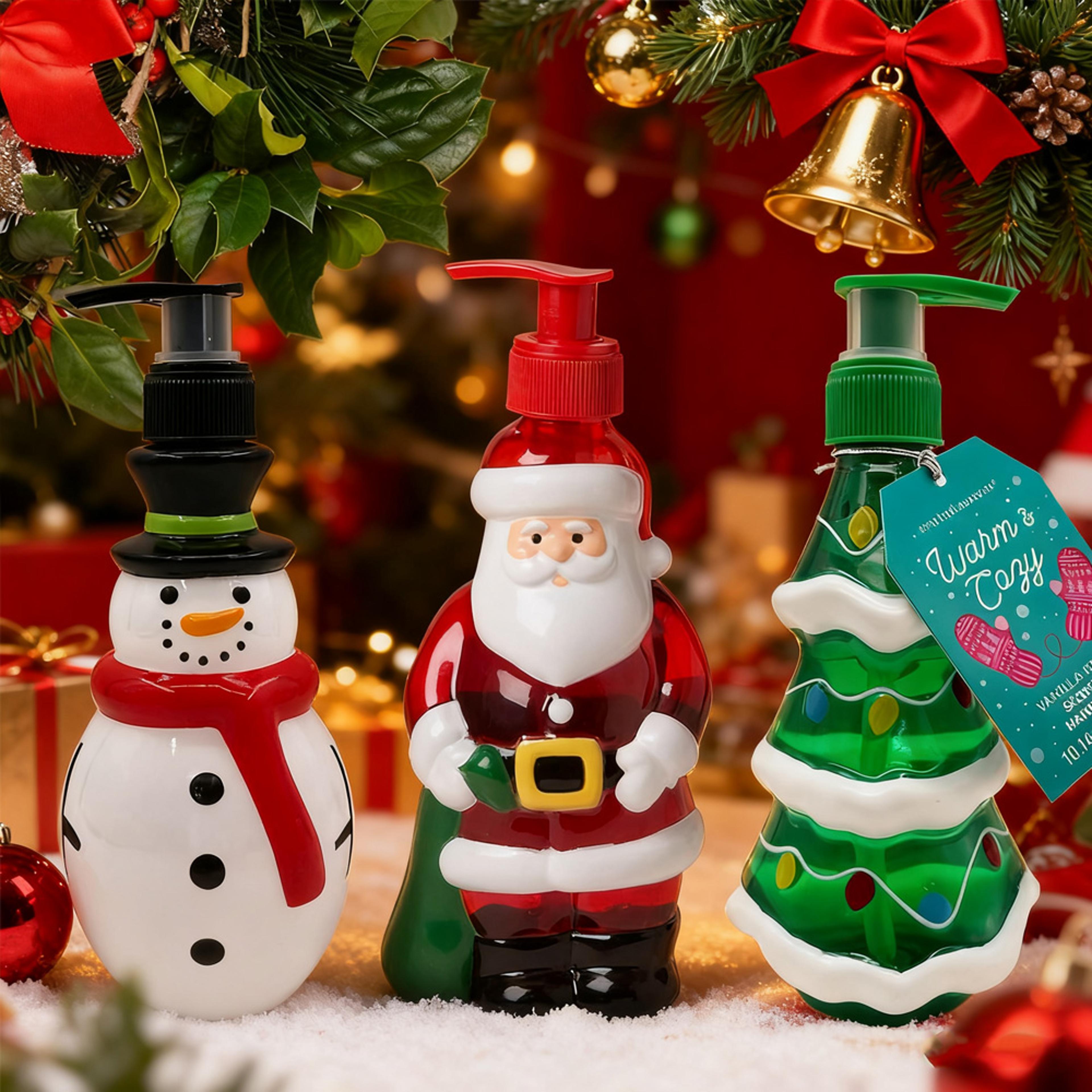 reusable home toiletry jars, santa claus dispenser bottles for travel