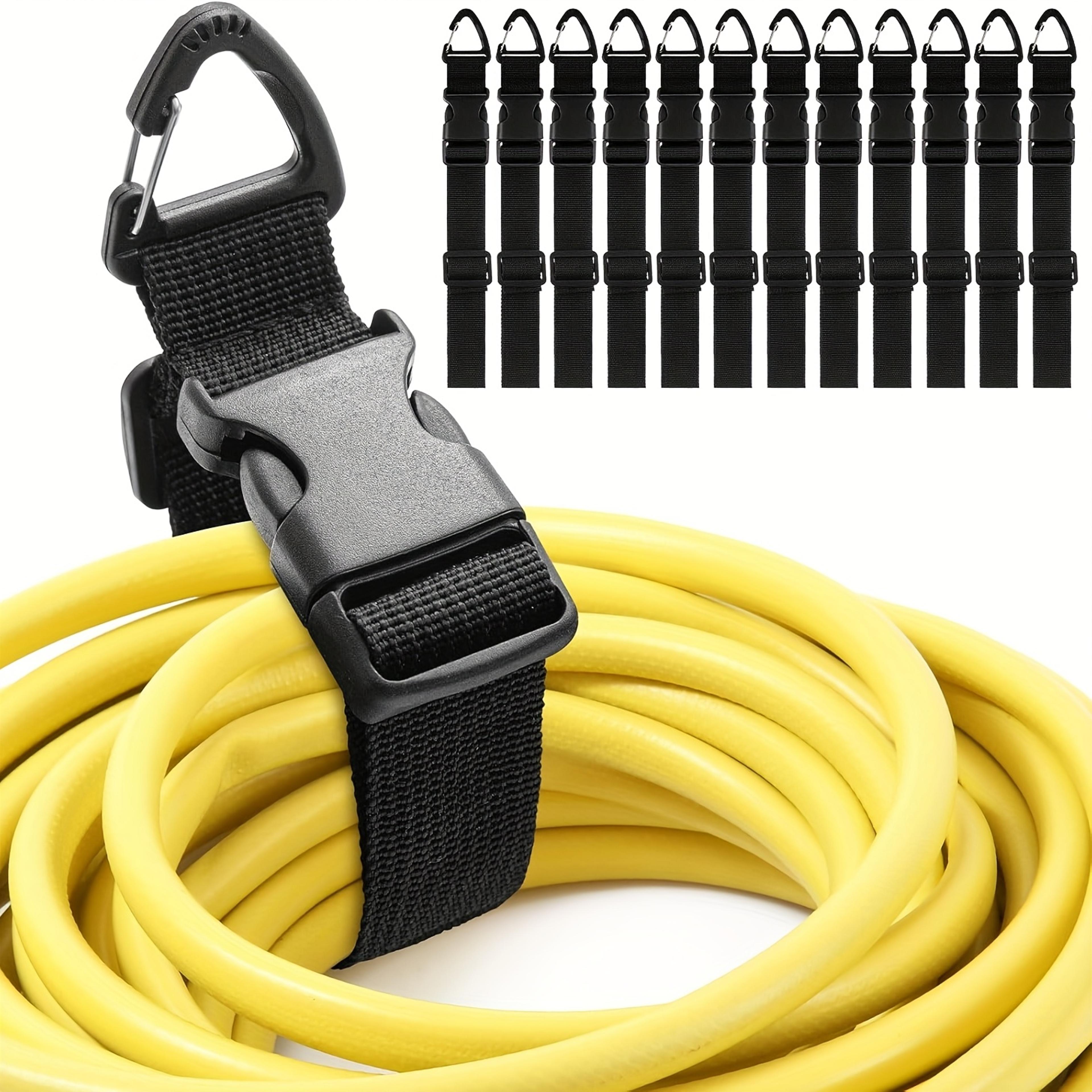 heavy-duty black adjustable extension cord organizer, 3-axis buckle storage strap for garage organization