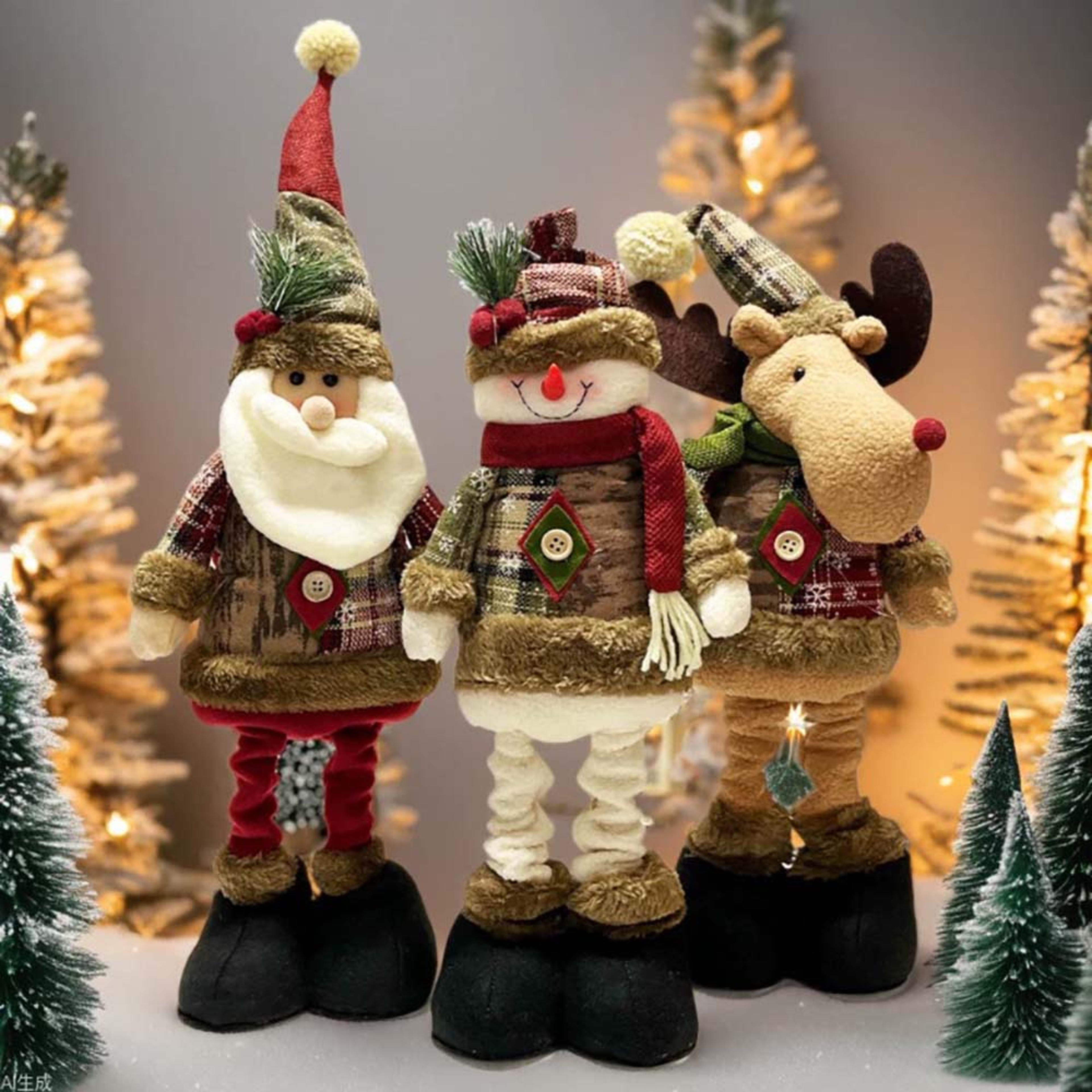 home party xmas ornaments, adjustable santa claus, snowman, elk plush dolls