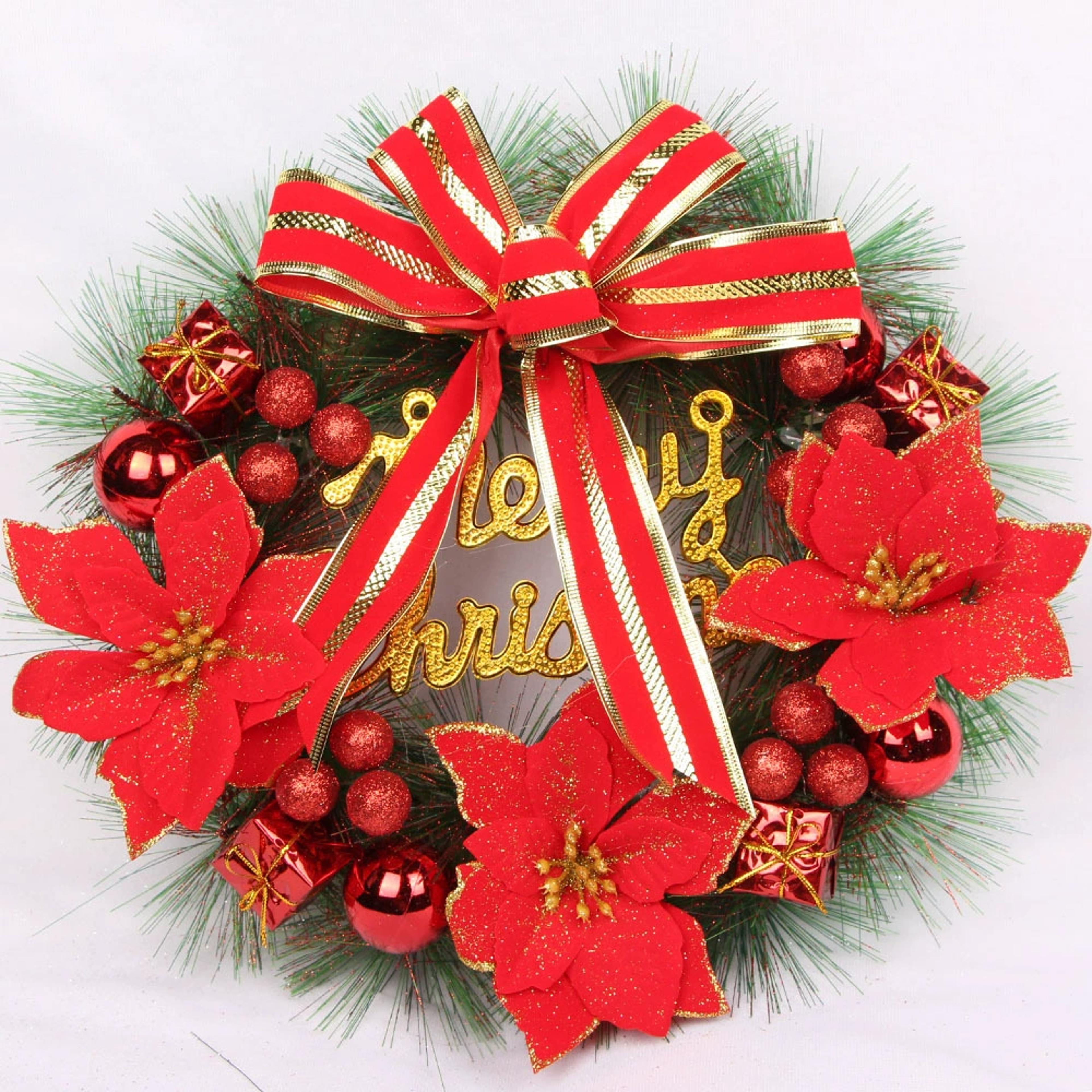 pink artificial christmas pine wreath pendant for home, party and window decoration