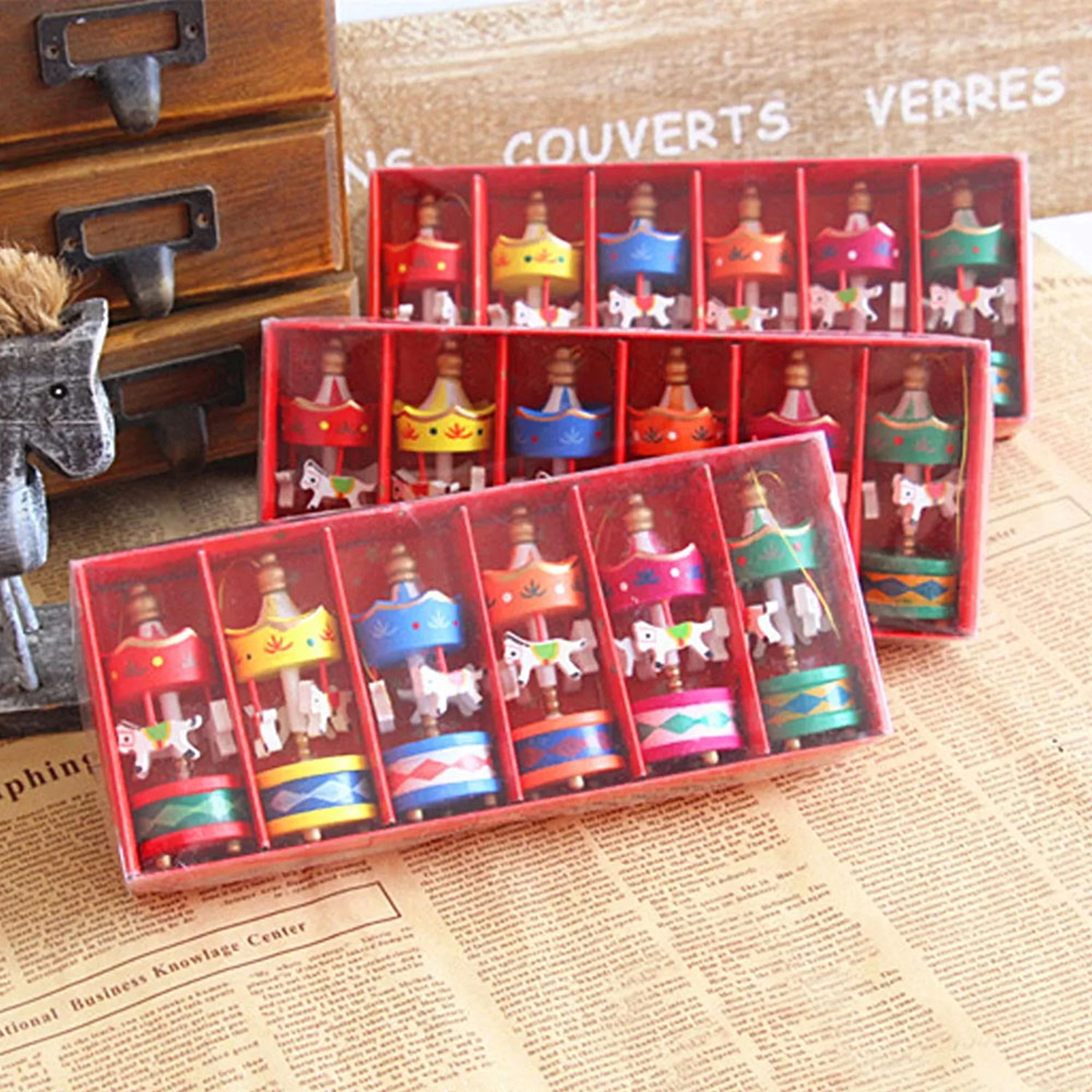 miniature christmas wooden carousel horse, christmas tree hanging pendants, new year gift toy for kids, home party decor