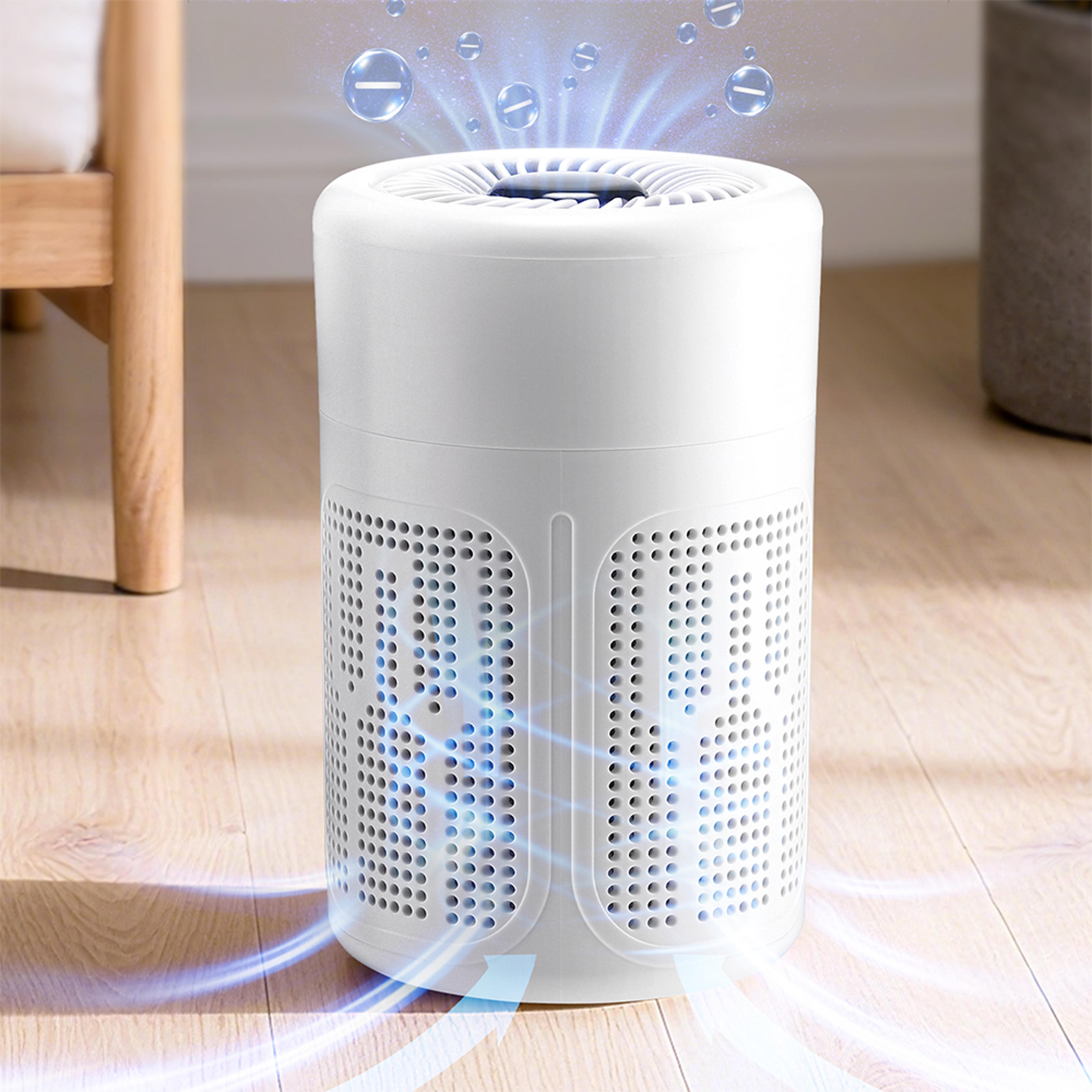 portable air purifier for home, bedroom, office with mini desktop filter and negative ion technology