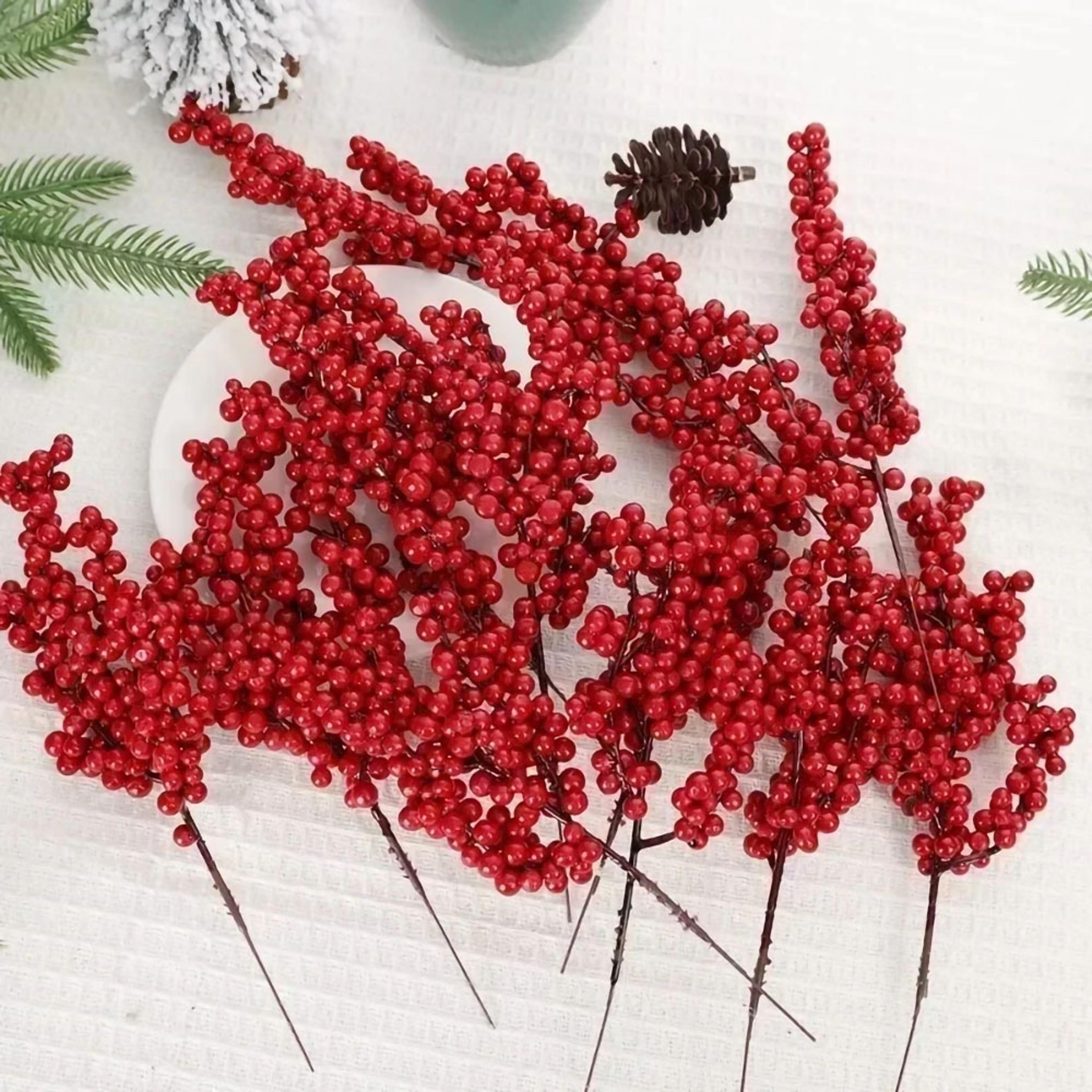 holly berry stamen plants, chinese new year red berries branches, xmas party decor, wreath ornaments