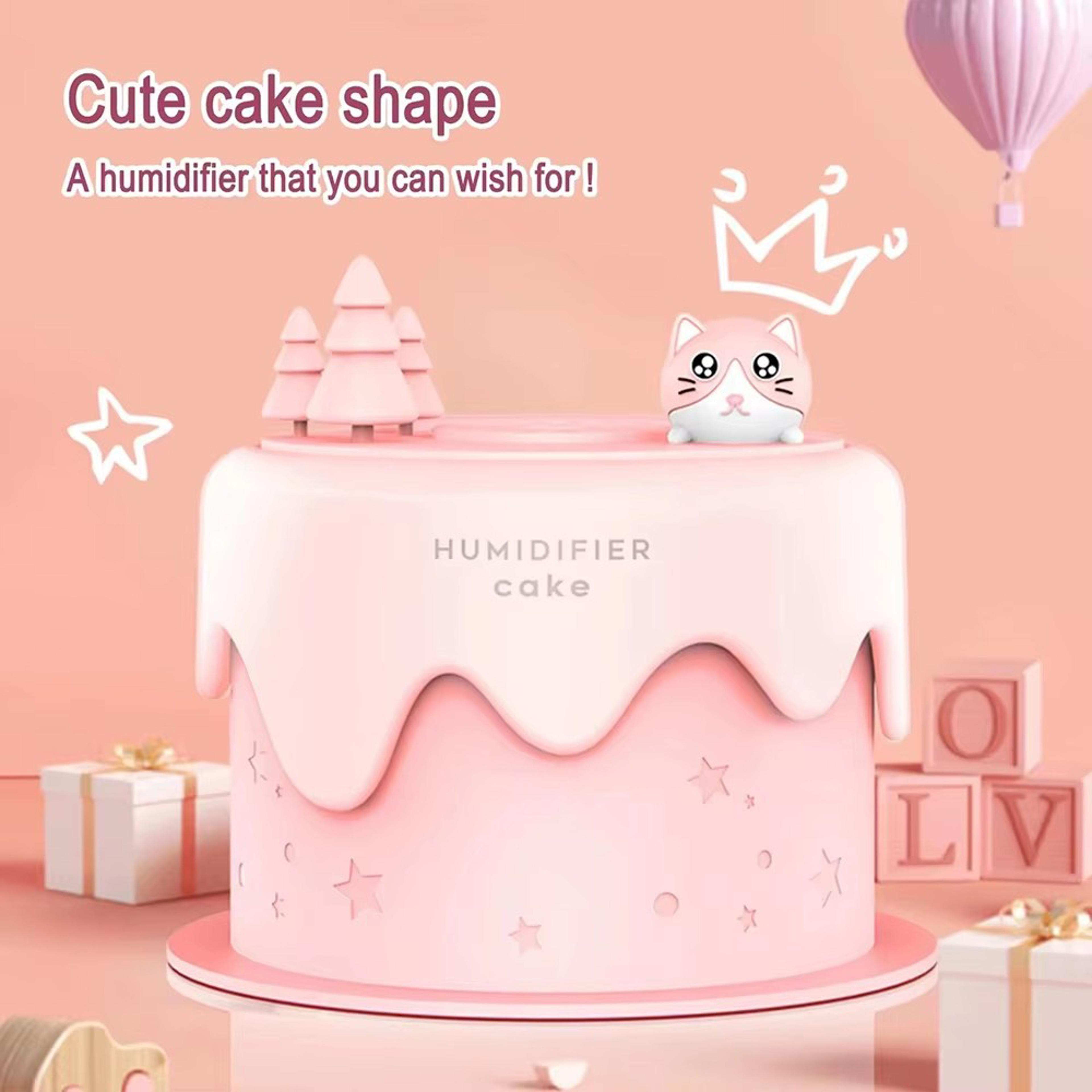 ultra-quiet cat cake humidifier with colorful led lights, ideal for bedroom