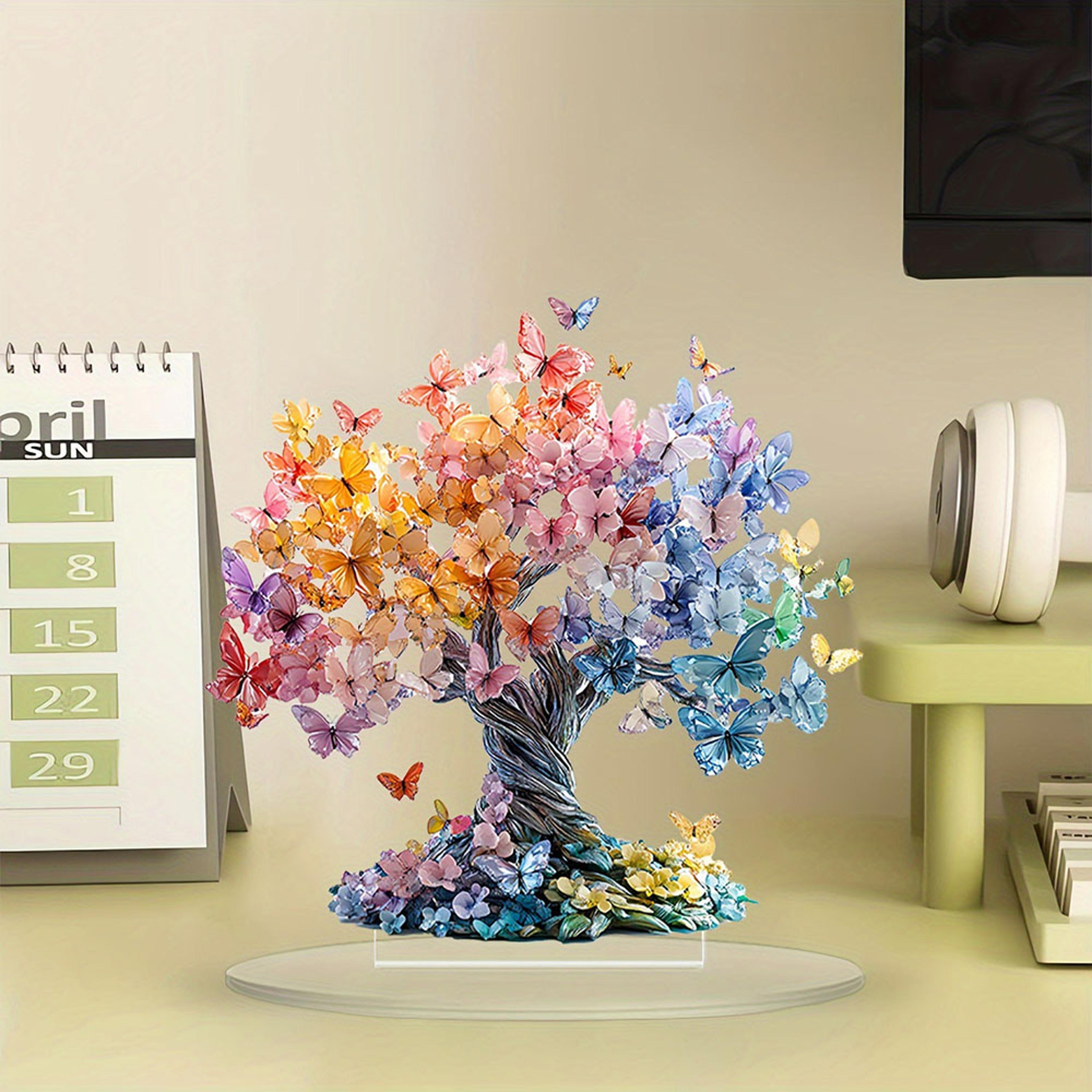 valentine day acrylic ornament, desktop heart tree with base, seasonal home table decor acrylic statue