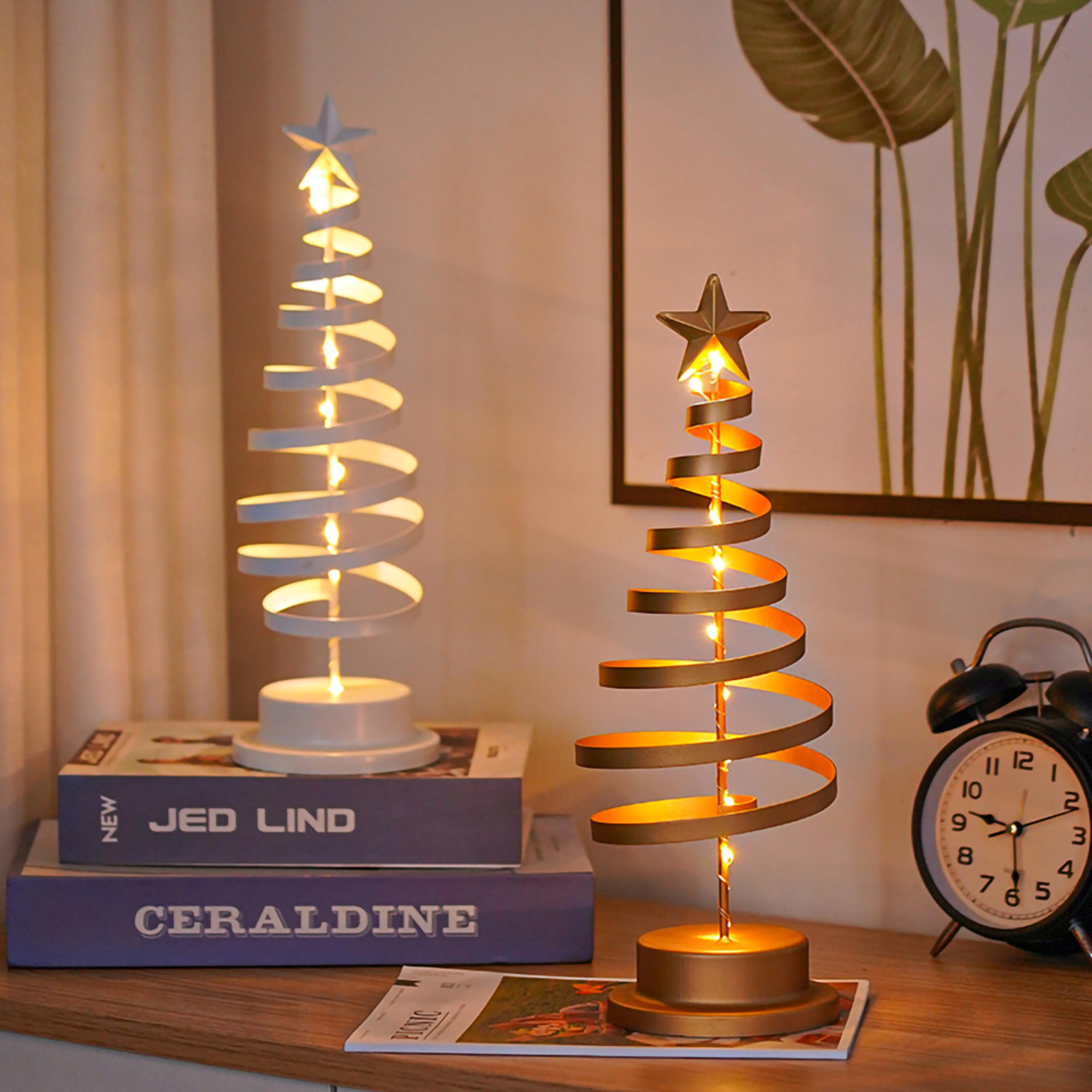 holiday tree lighting, creatively christmas lights tree fairy lamp, metal spiral star night lamp for living room