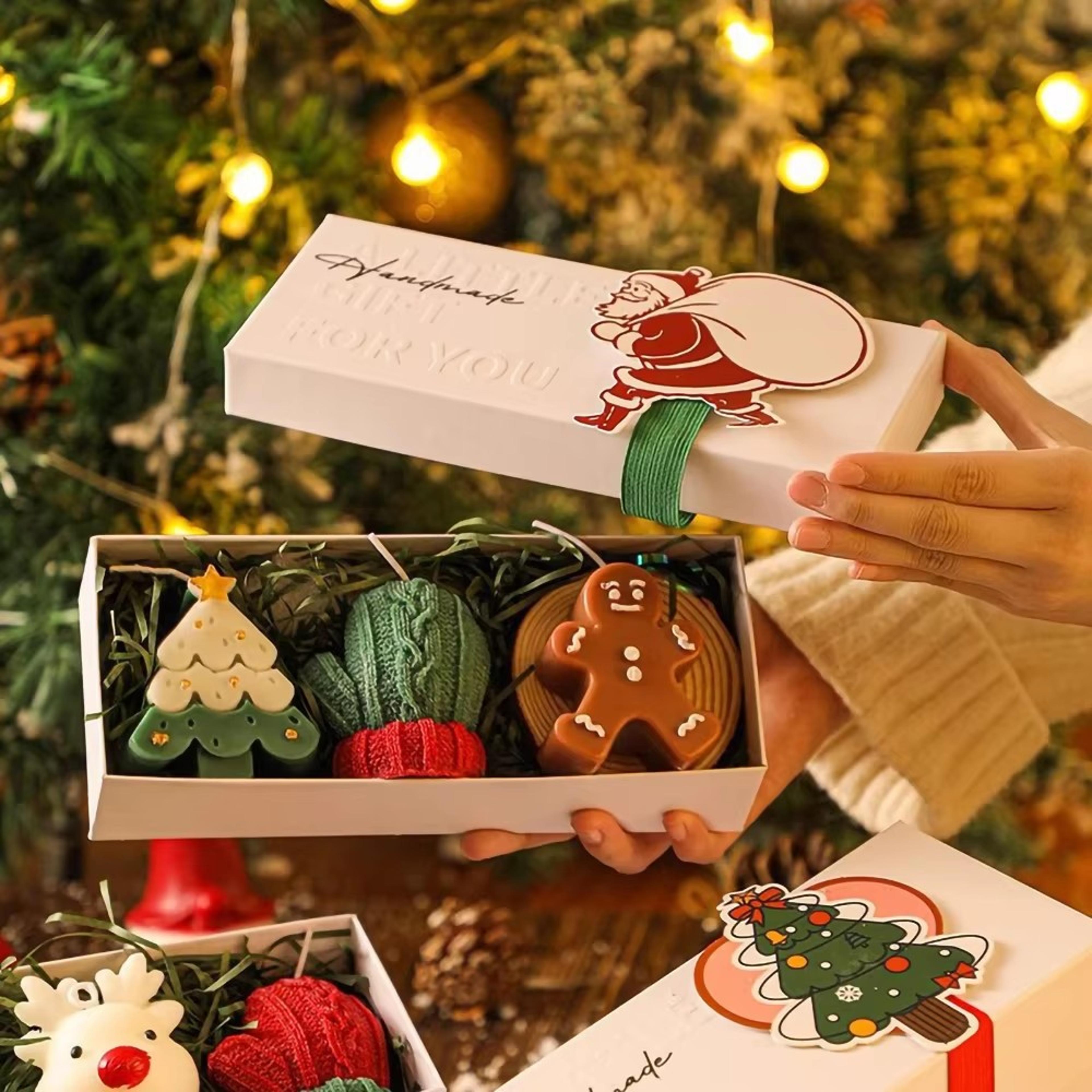 cute santa snowman elk aromatherapy candle gift set, christmas handmade scented candle decor
