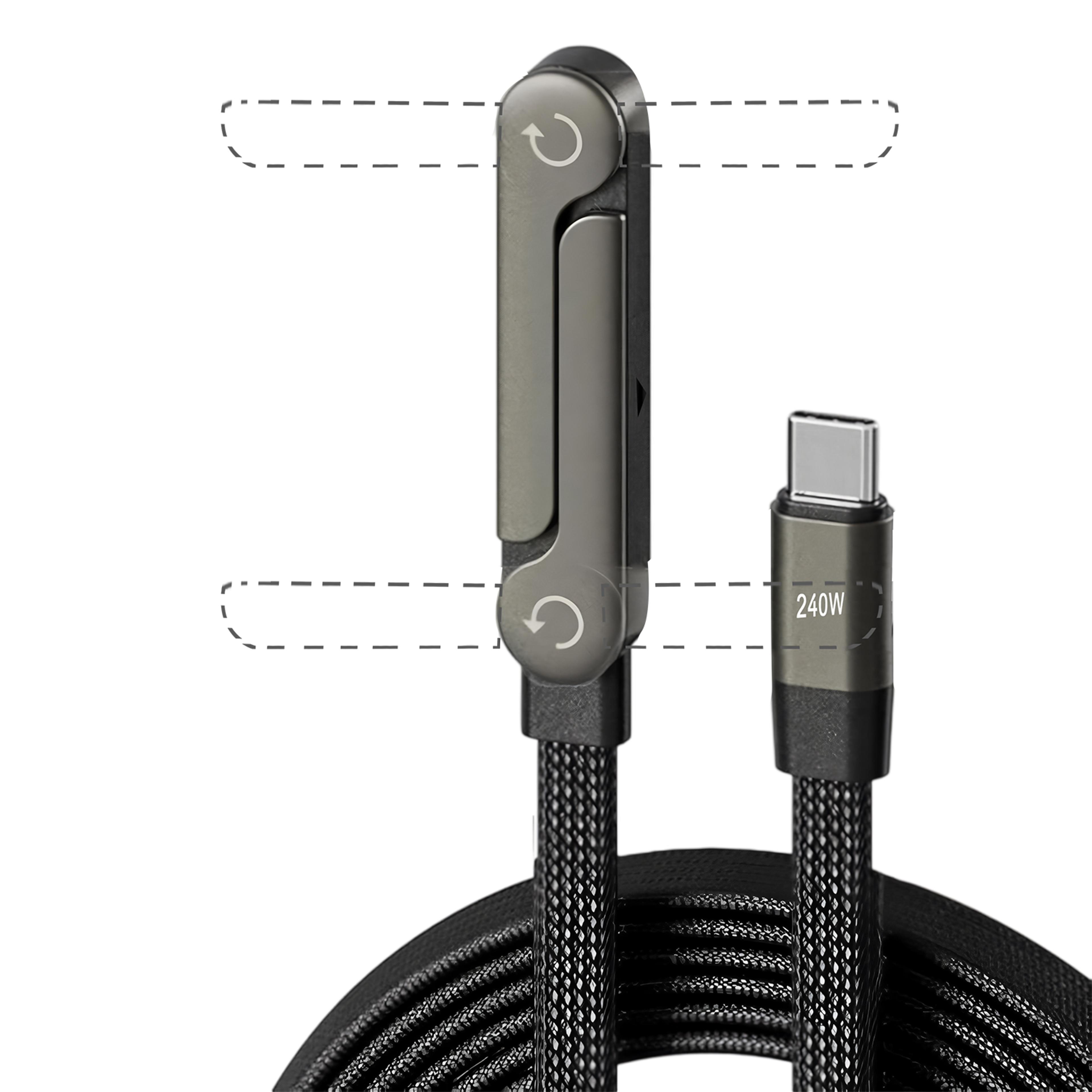 foldable mobile phone holder with 360 rotating charging data cable, fast charging stand for tablets & phones