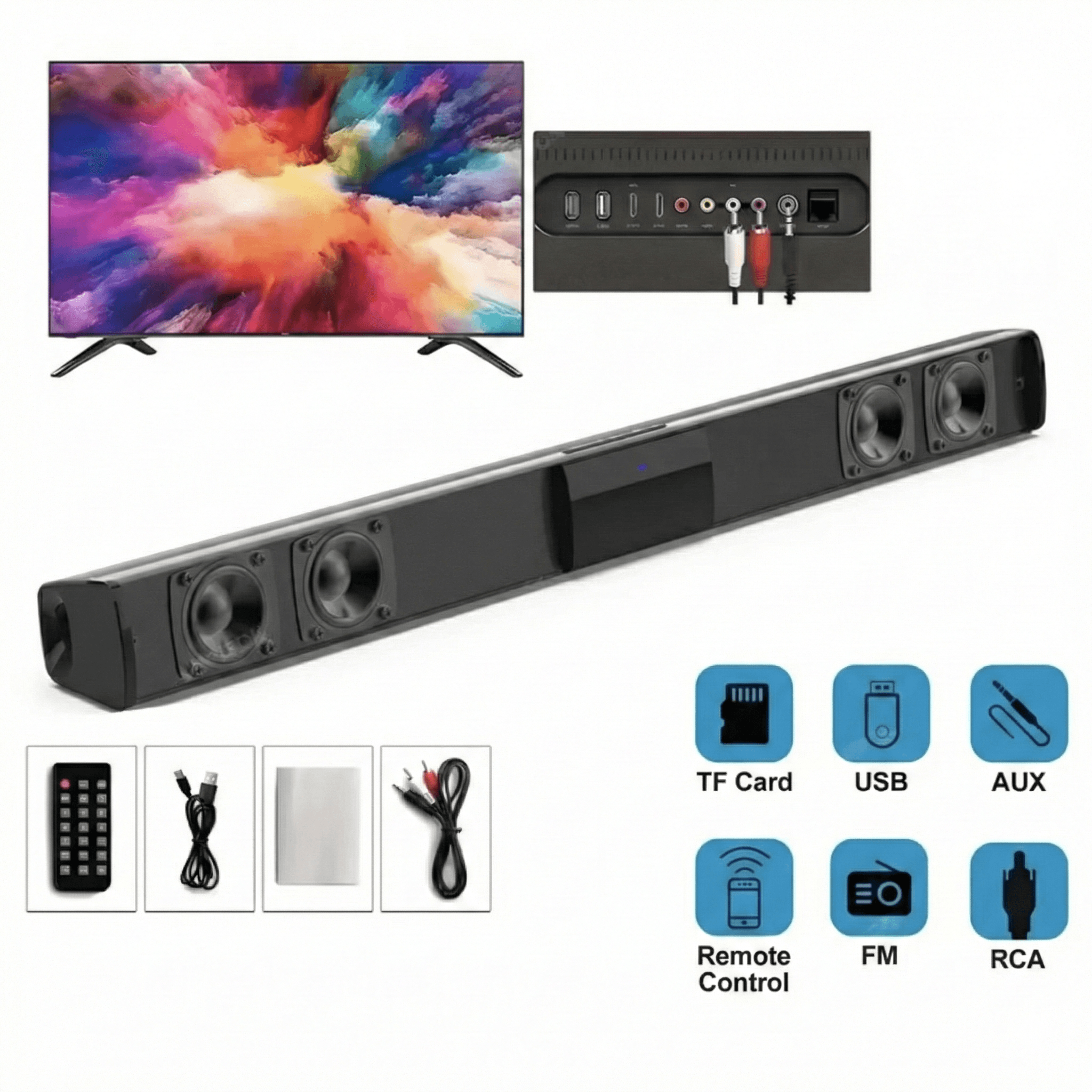 bluetooth soundbar speakers, stereo surround sound home cinema with remote control