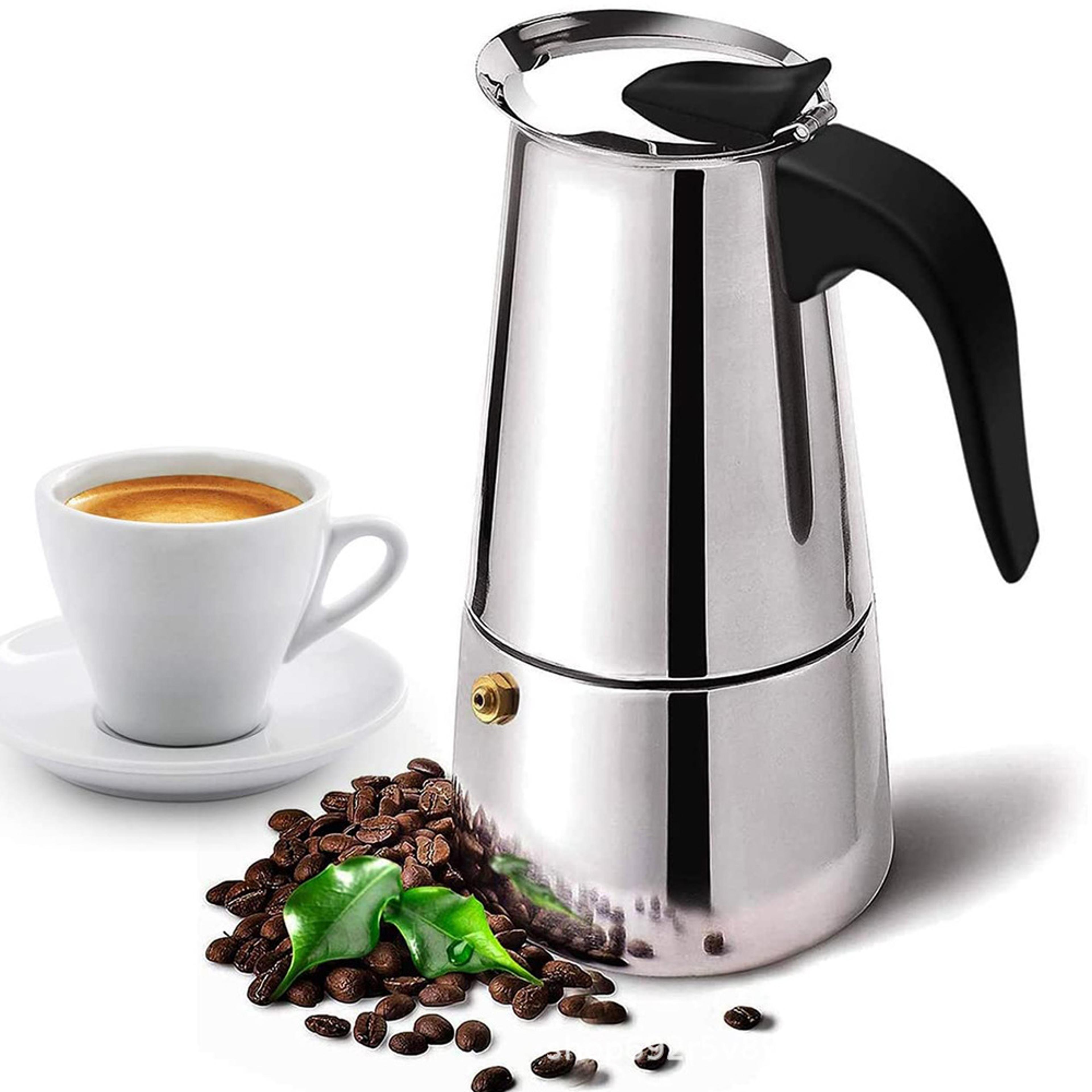 stainless steel moka coffee maker, mocha espresso latte stovetop filter coffee pot for kitchen