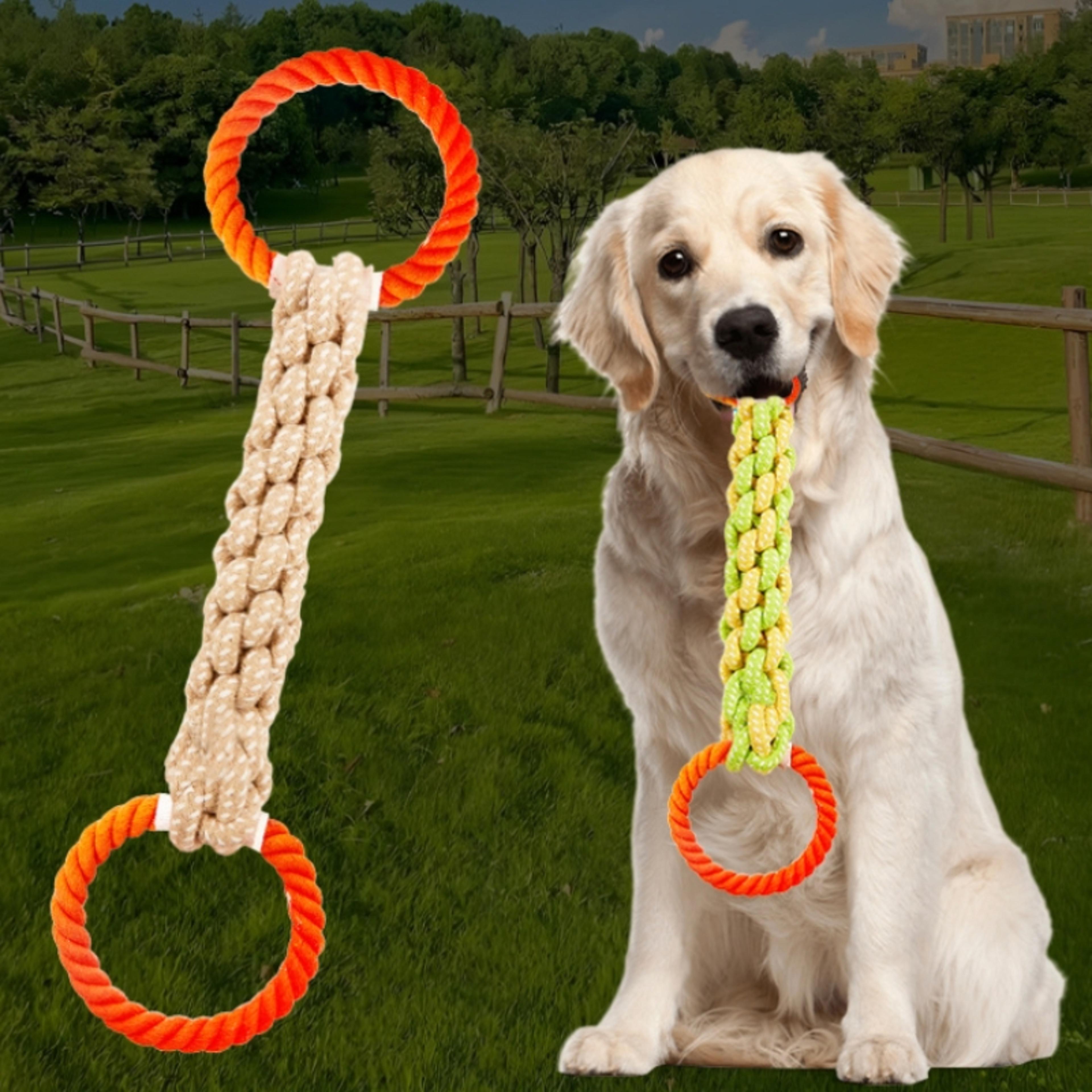 biting rope dog toys for teeth cleaning, stress relieving sturdy hand woven