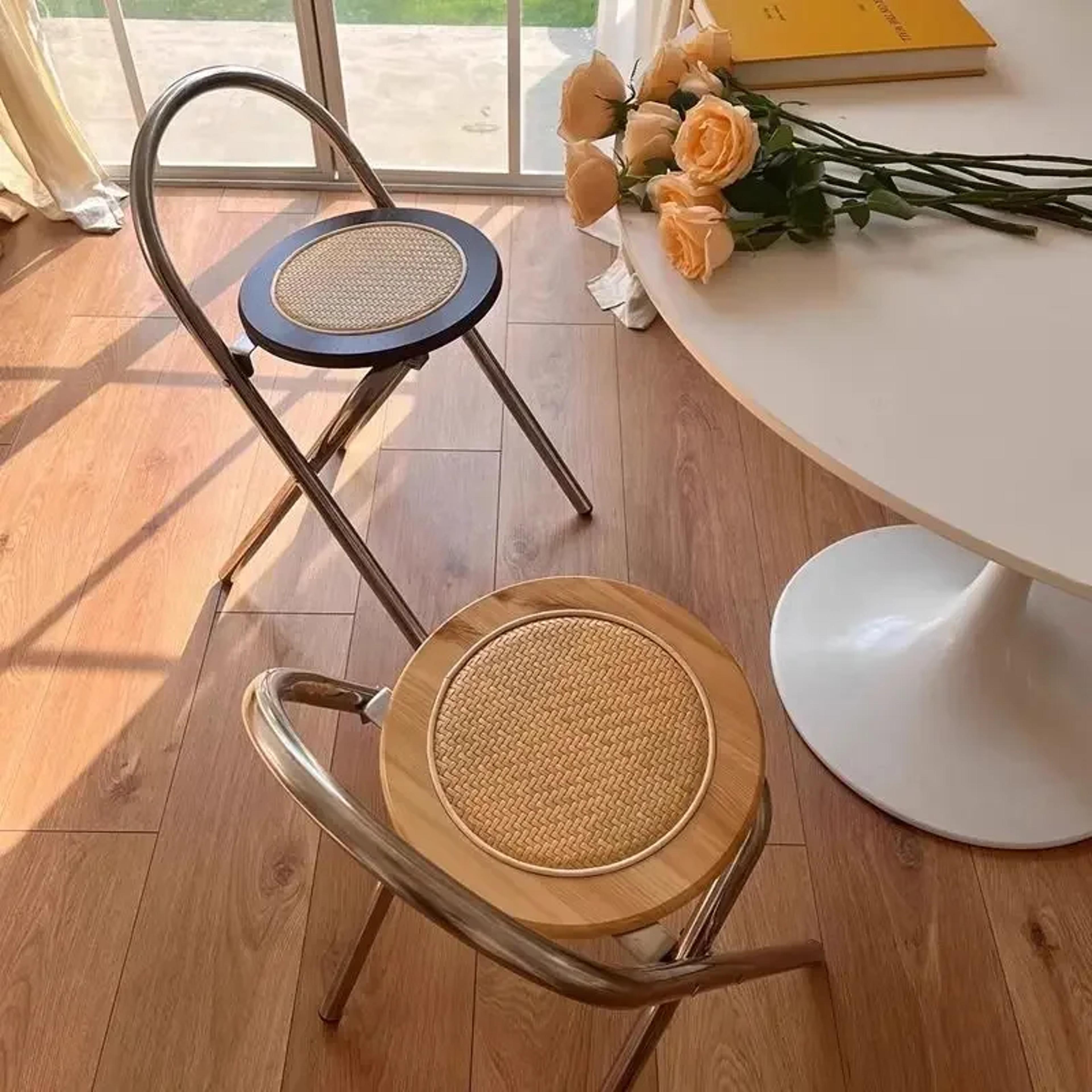 foldable retro backrest dining chair, leisure balcony rattan bar chairs for family use