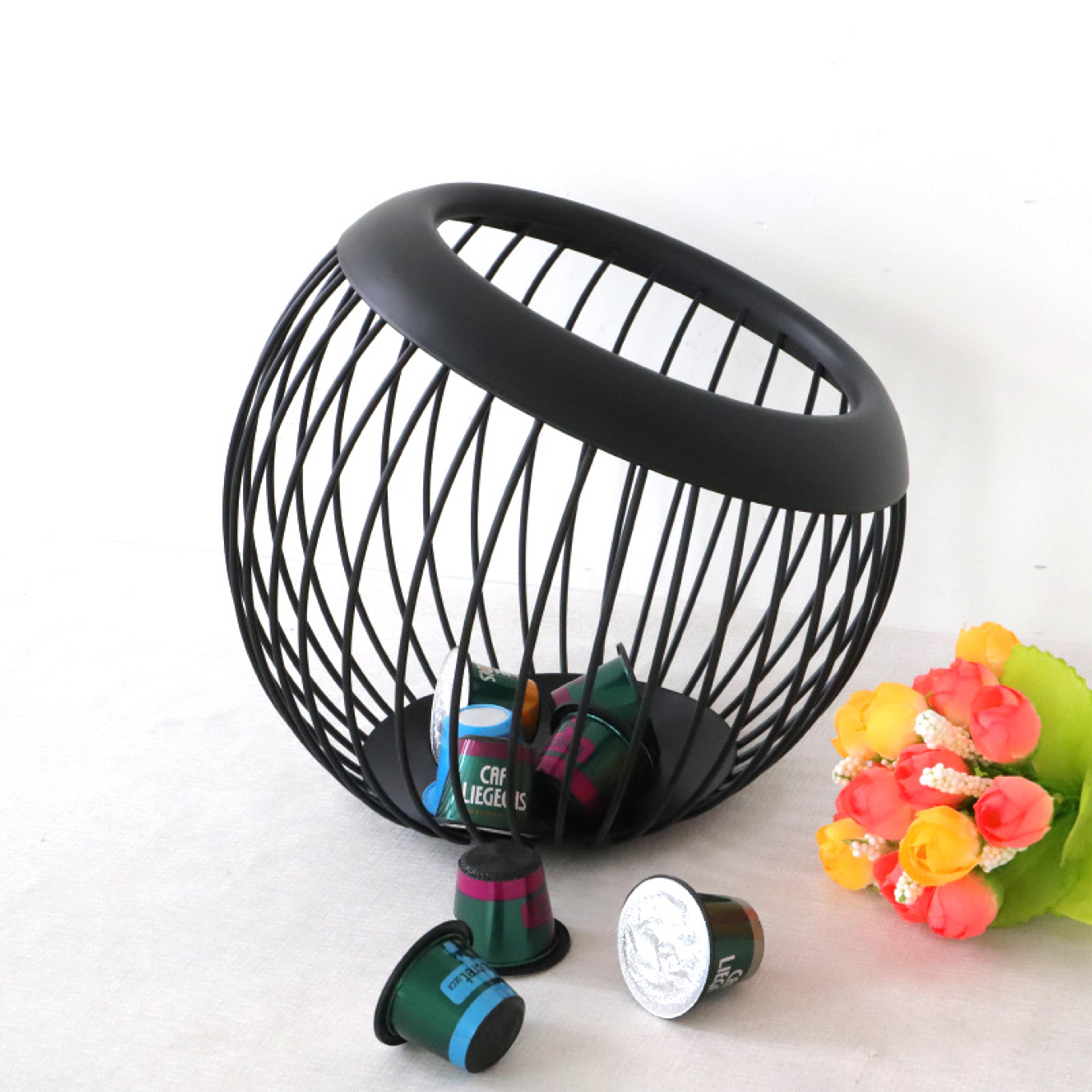 large capacity ball shaped coffee pod metal holder, storage basket for kitchen, drain basket & fruit plate organizer