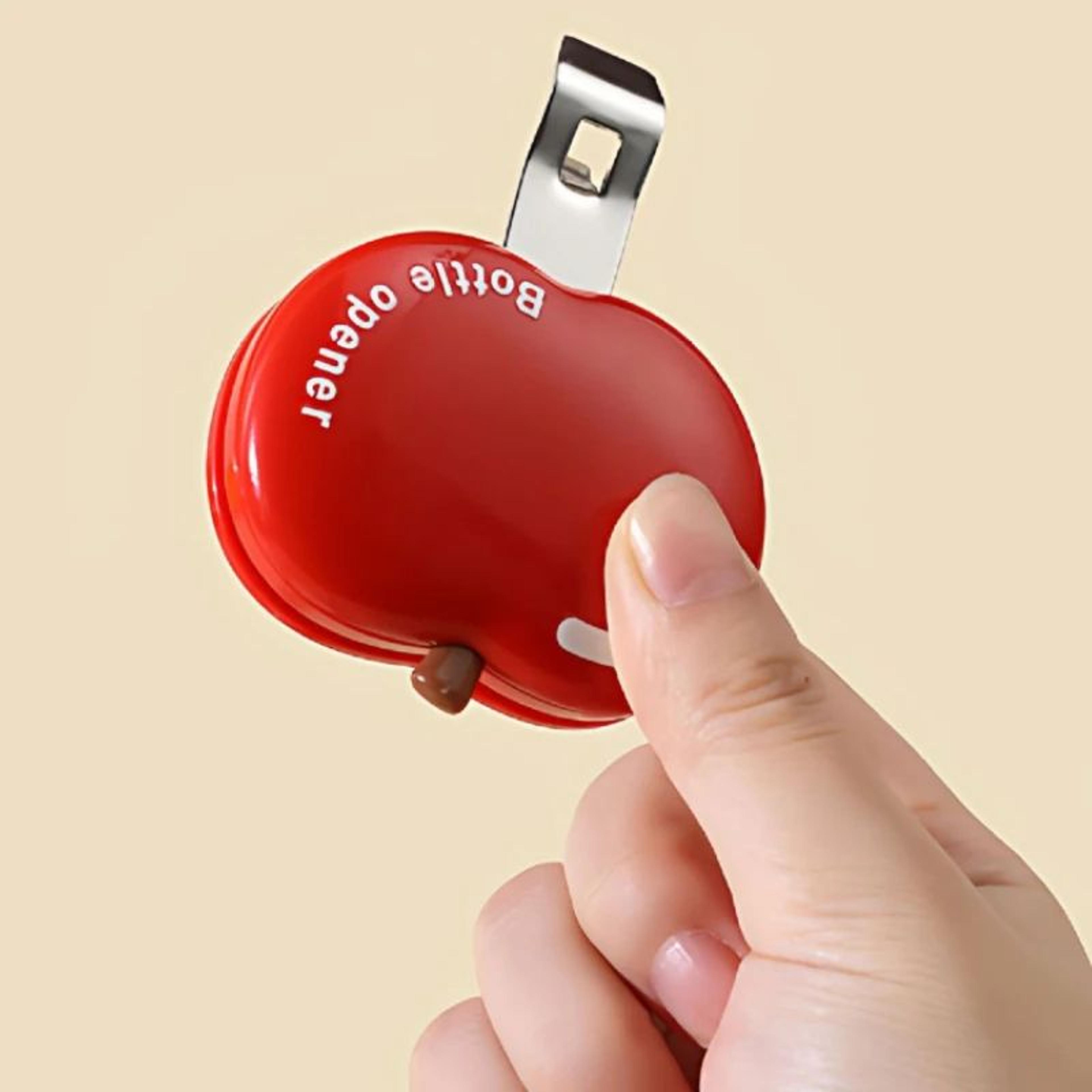 magnetic apple-shaped bottle opener with food sealing clip, multifunctional household tool for beer, wine & more