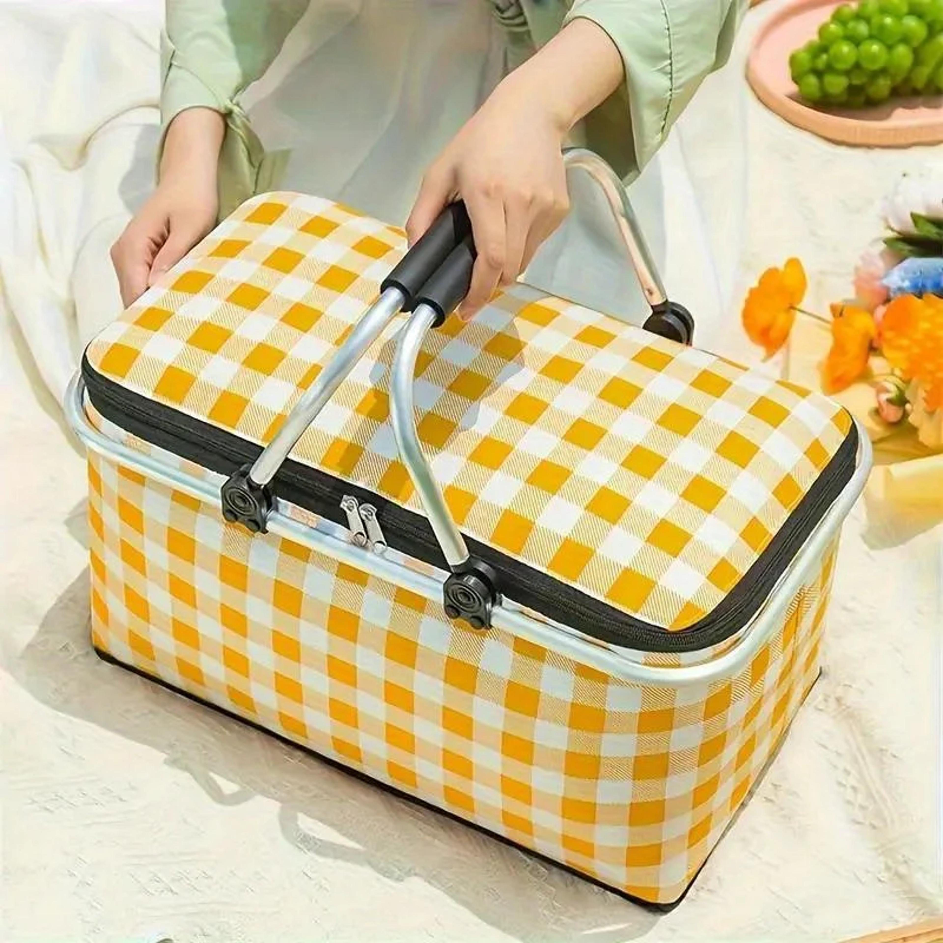 folding picnic basket outdoor camping, handheld insulation bag aluminum foil for barbecue travel