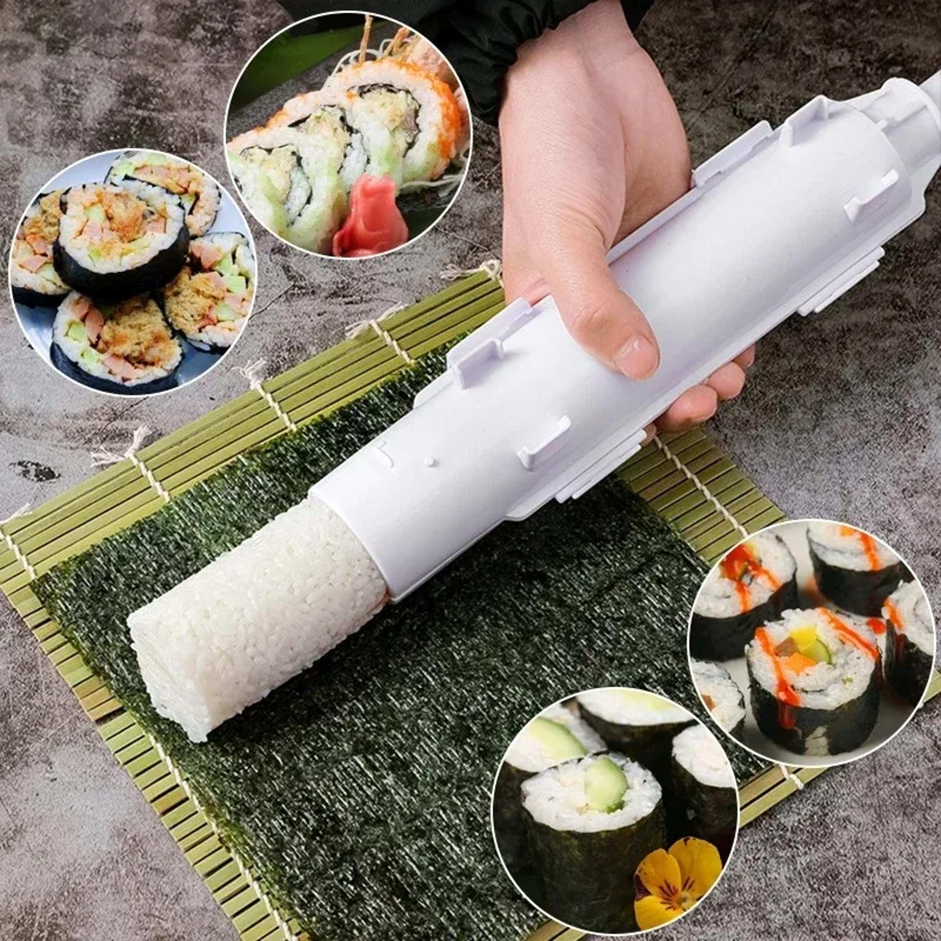 quick sushi bazooka, diy cylinder sushi making machine, rice ball mold, japanese rolled rice meat mold